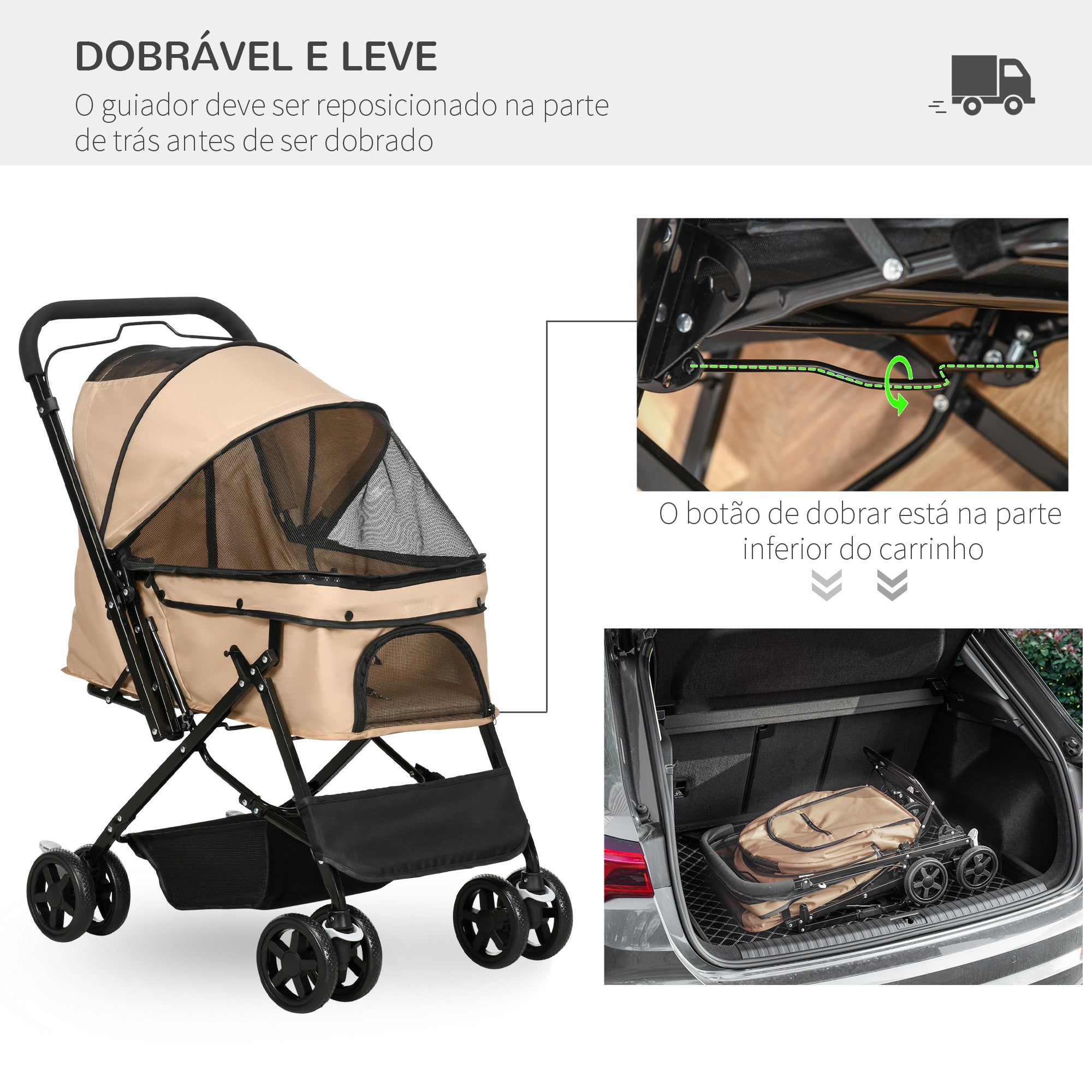 Carrinho para Animais de Estimação Dobrável Marrom Claro 76,5x52x95 cm