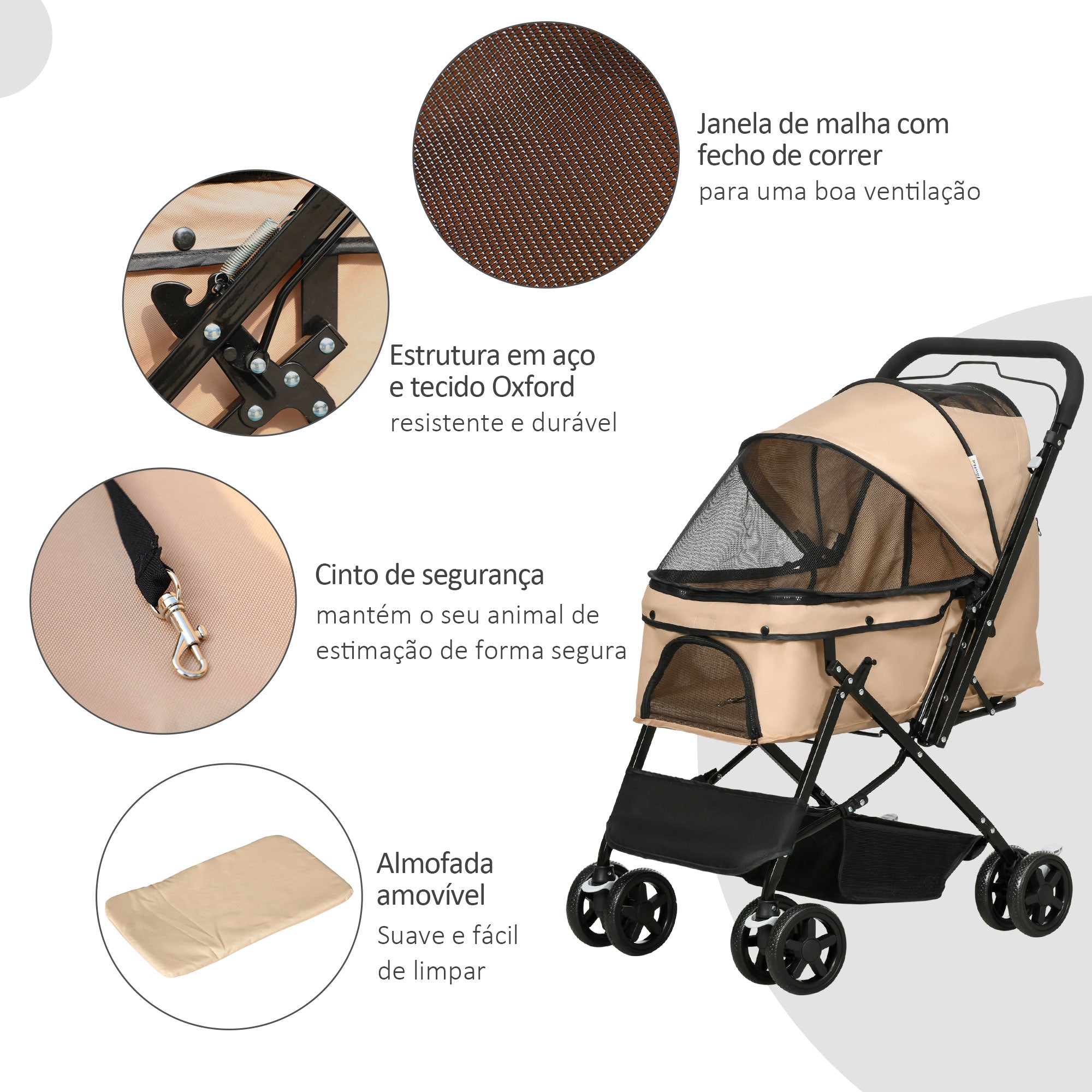 Carrinho para Animais de Estimação Dobrável Marrom Claro 76,5x52x95 cm