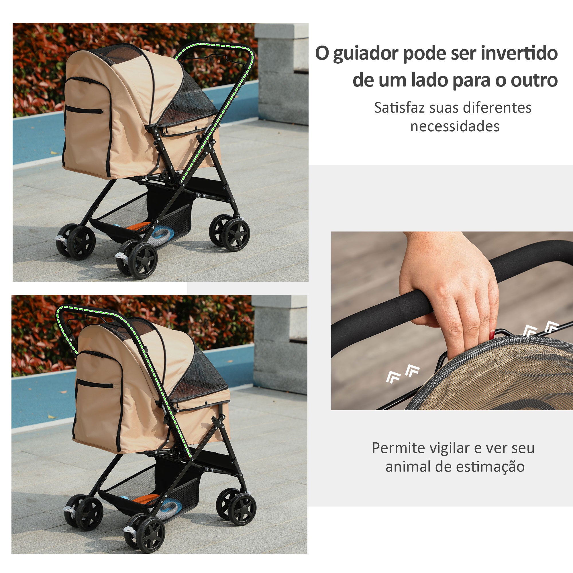Carrinho para Animais de Estimação Dobrável Marrom Claro 76,5x52x95 cm