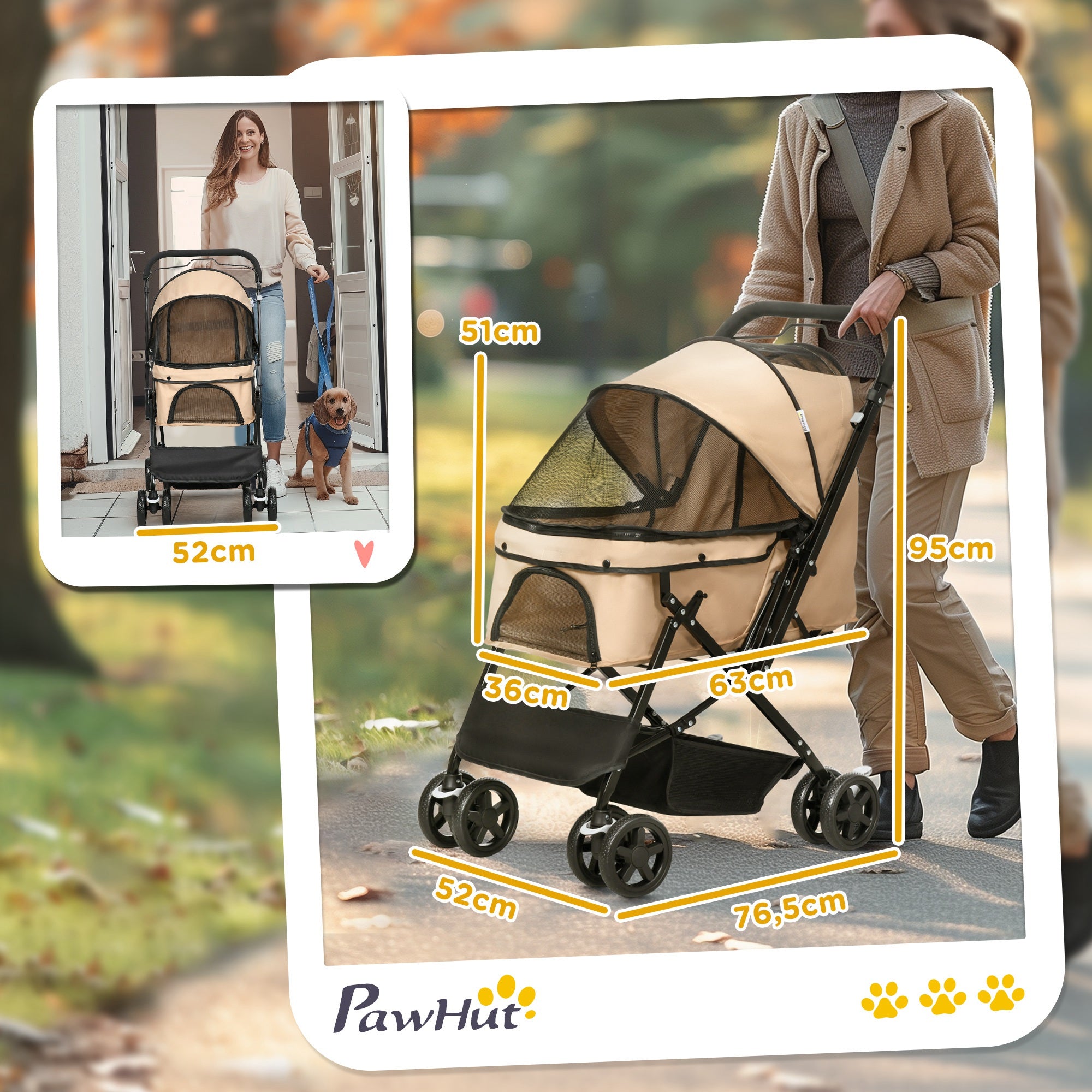 Carrinho para Animais de Estimação Dobrável Marrom Claro 76,5x52x95 cm