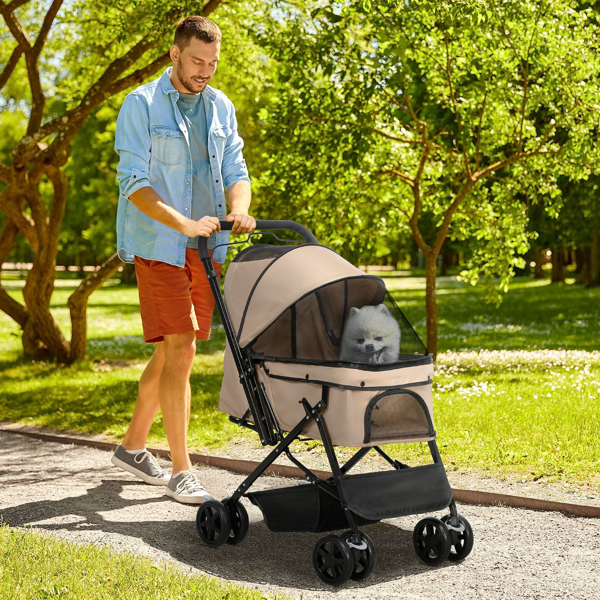 Carrinho para Animais de Estimação Dobrável Marrom Claro 76,5x52x95 cm