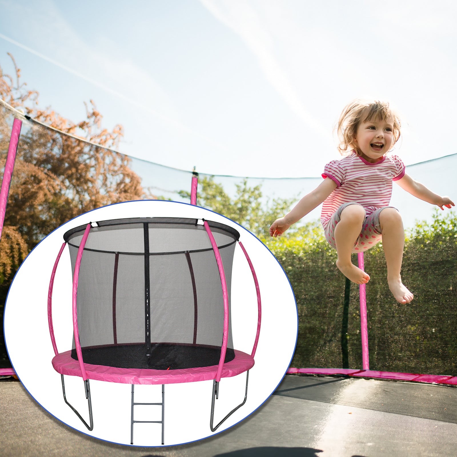 Trampolim de Jardim Rosa Φ244cm para Crianças e Adultos