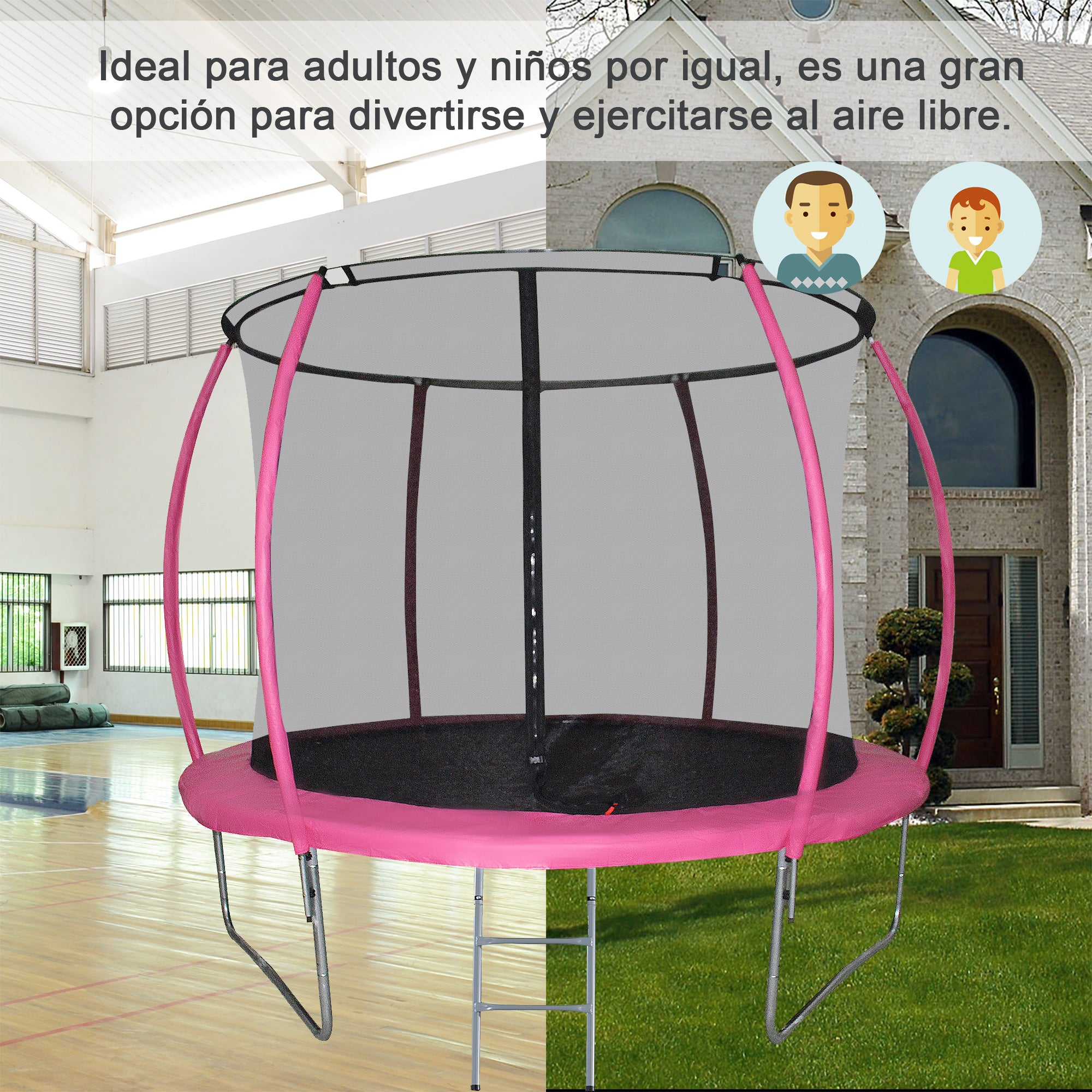 Trampolim de Jardim Rosa Φ244cm para Crianças e Adultos