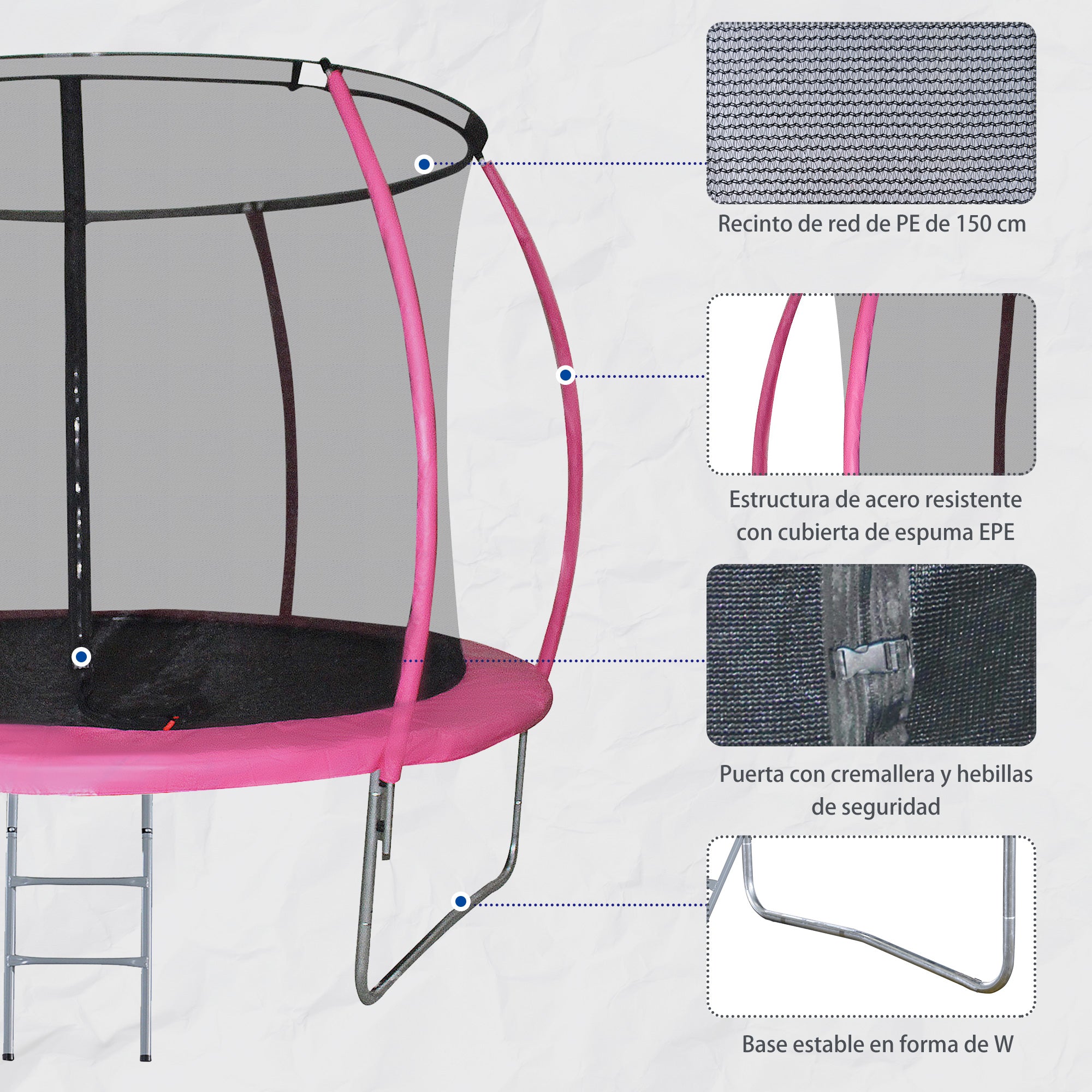 Trampolim de Jardim Rosa Φ244cm para Crianças e Adultos