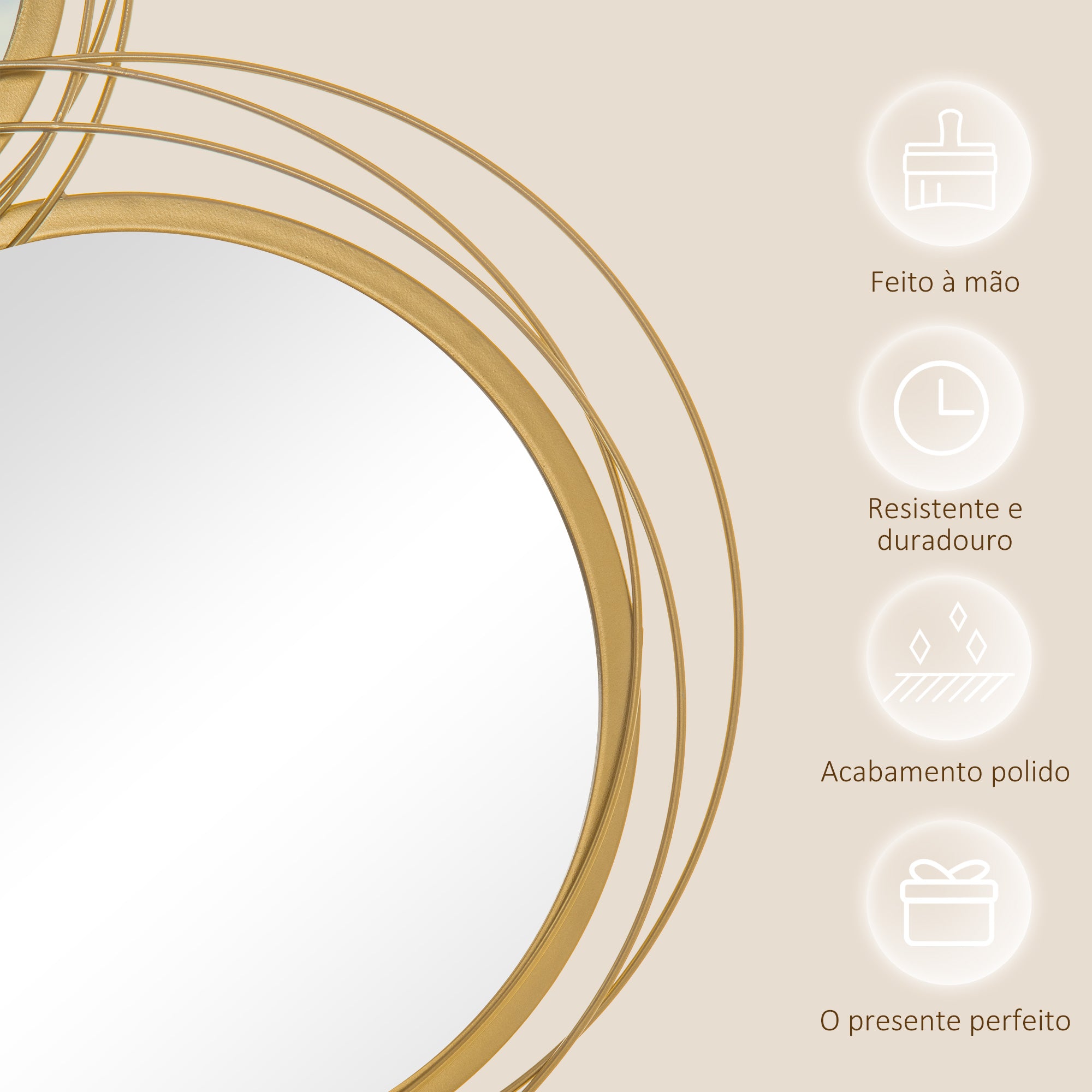 Decoração de Parede Metal 3D Espelhos Redondos Dourado 107x56cm