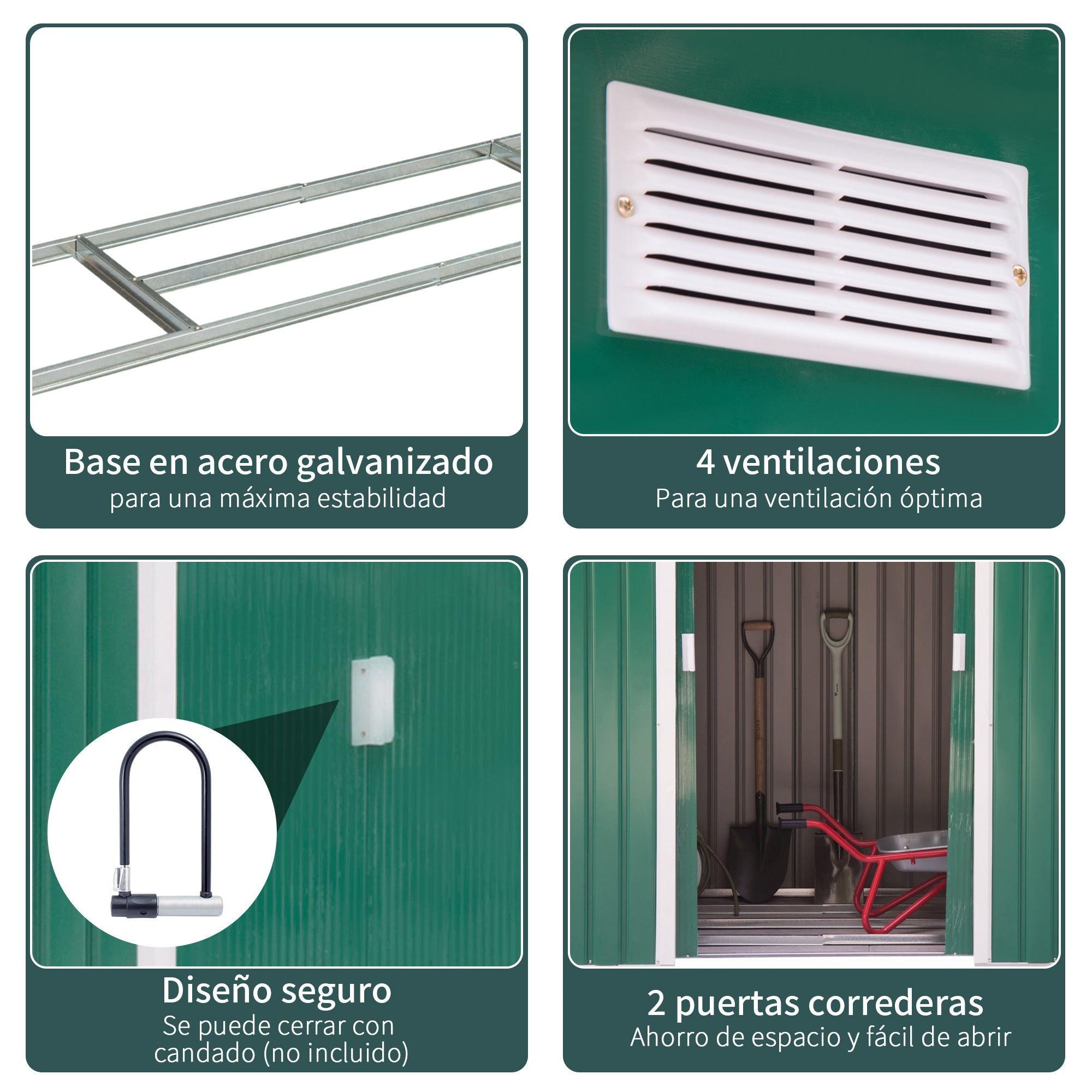 Abrigo de Jardim Metálico Verde 213x130x185 cm - Armazenamento de Ferramentas