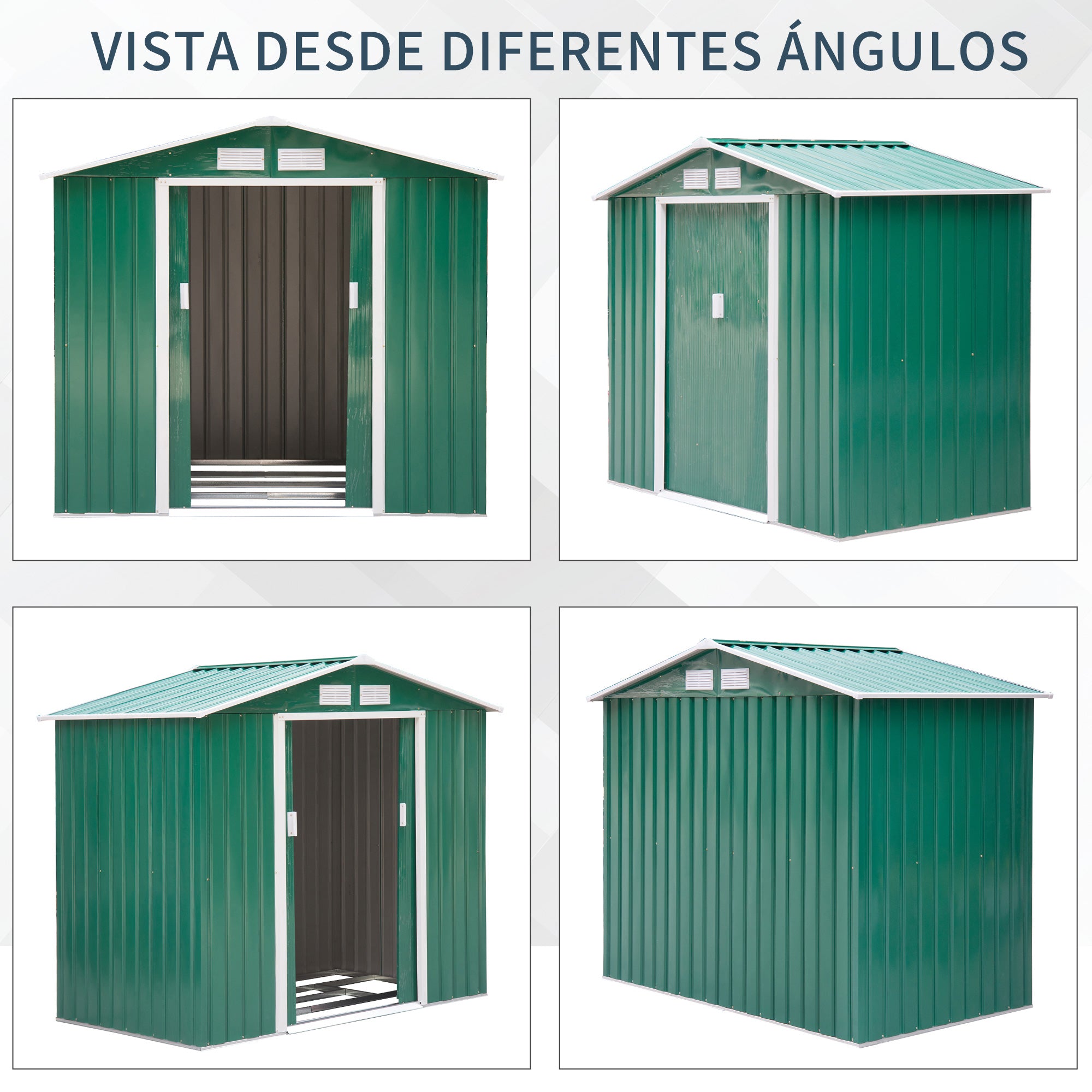 Abrigo de Jardim Metálico Verde 213x130x185 cm - Armazenamento de Ferramentas