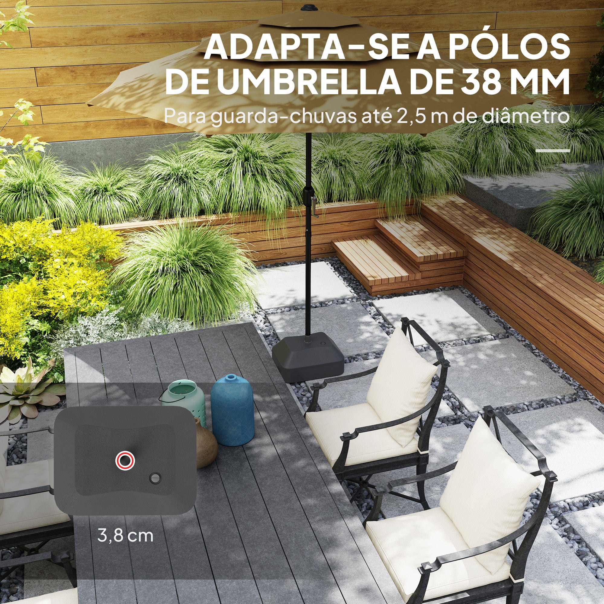 Base para Chapéu de Sol Preenchível 20L ou 24kg 43x33x25 cm Preto