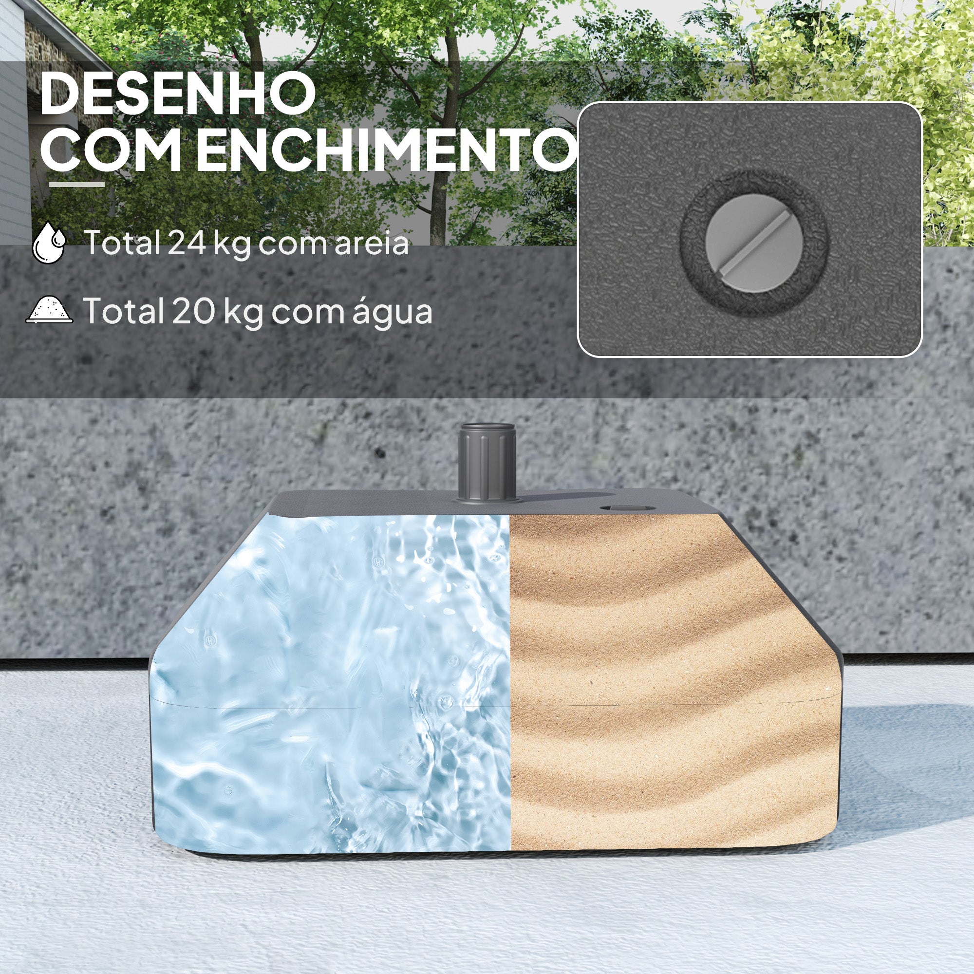 Base para Chapéu de Sol Preenchível 20L ou 24kg 43x33x25 cm Preto