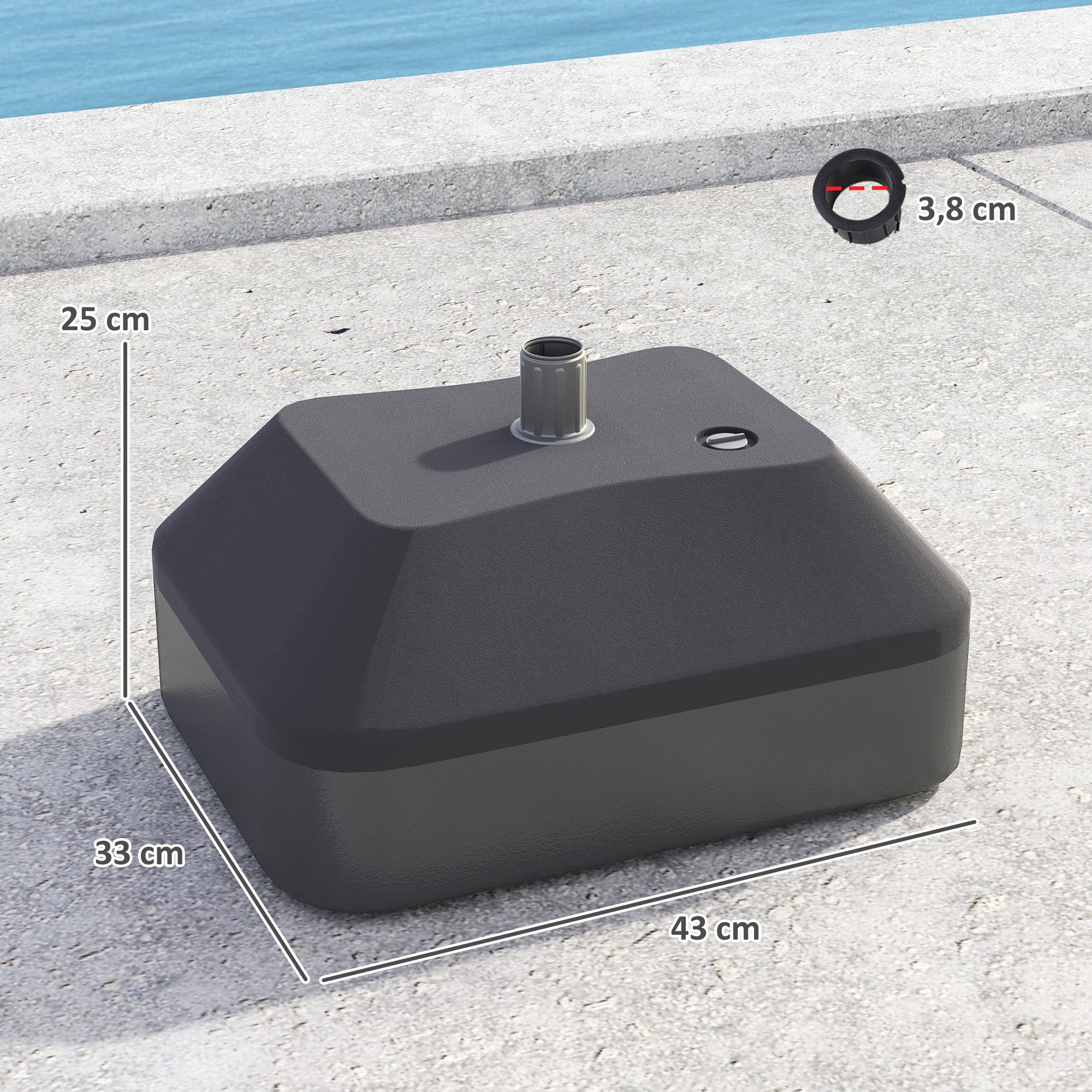 Base para Chapéu de Sol Preenchível 20L ou 24kg 43x33x25 cm Preto