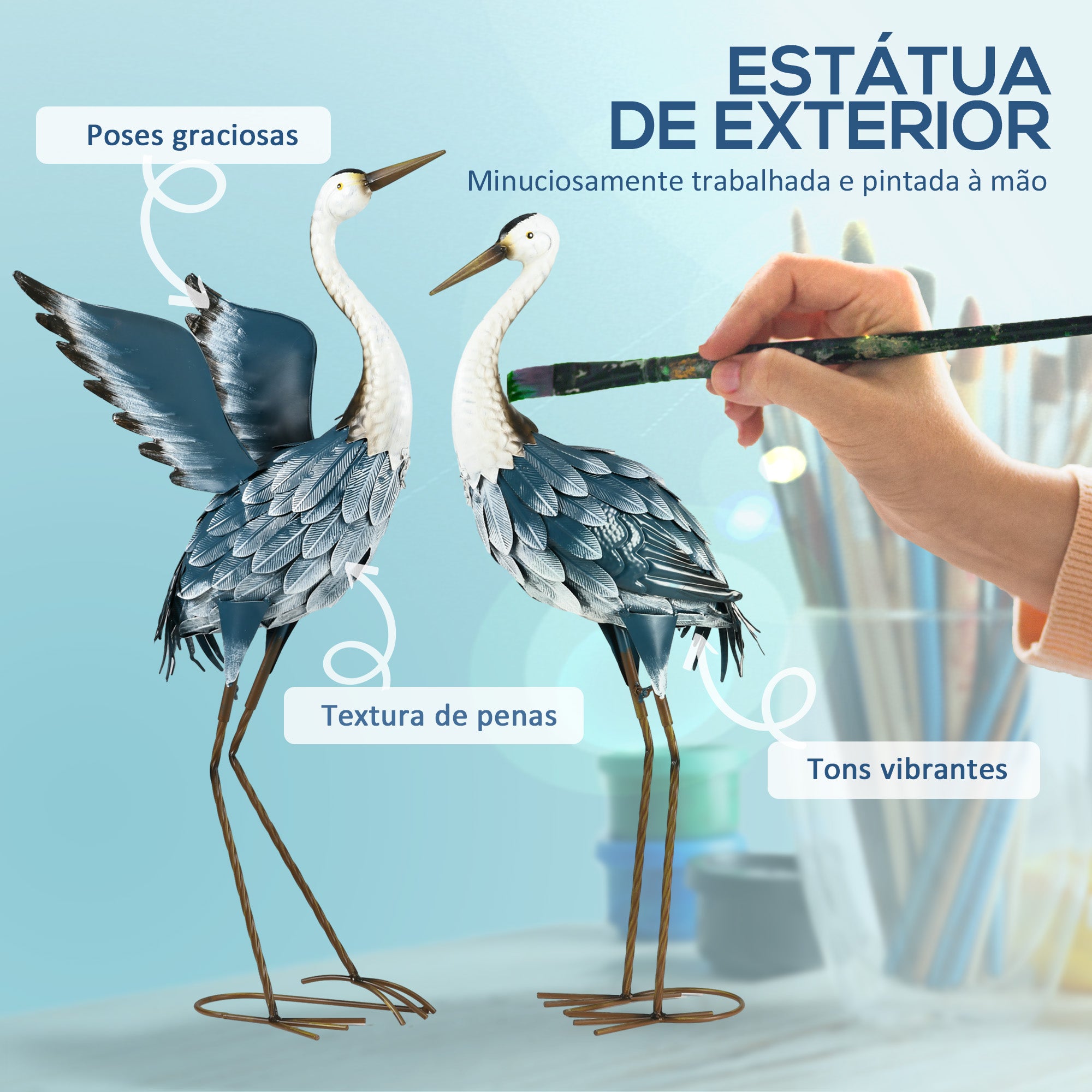 Estátuas de Jardim Cegonha 26x15x74 cm Azul