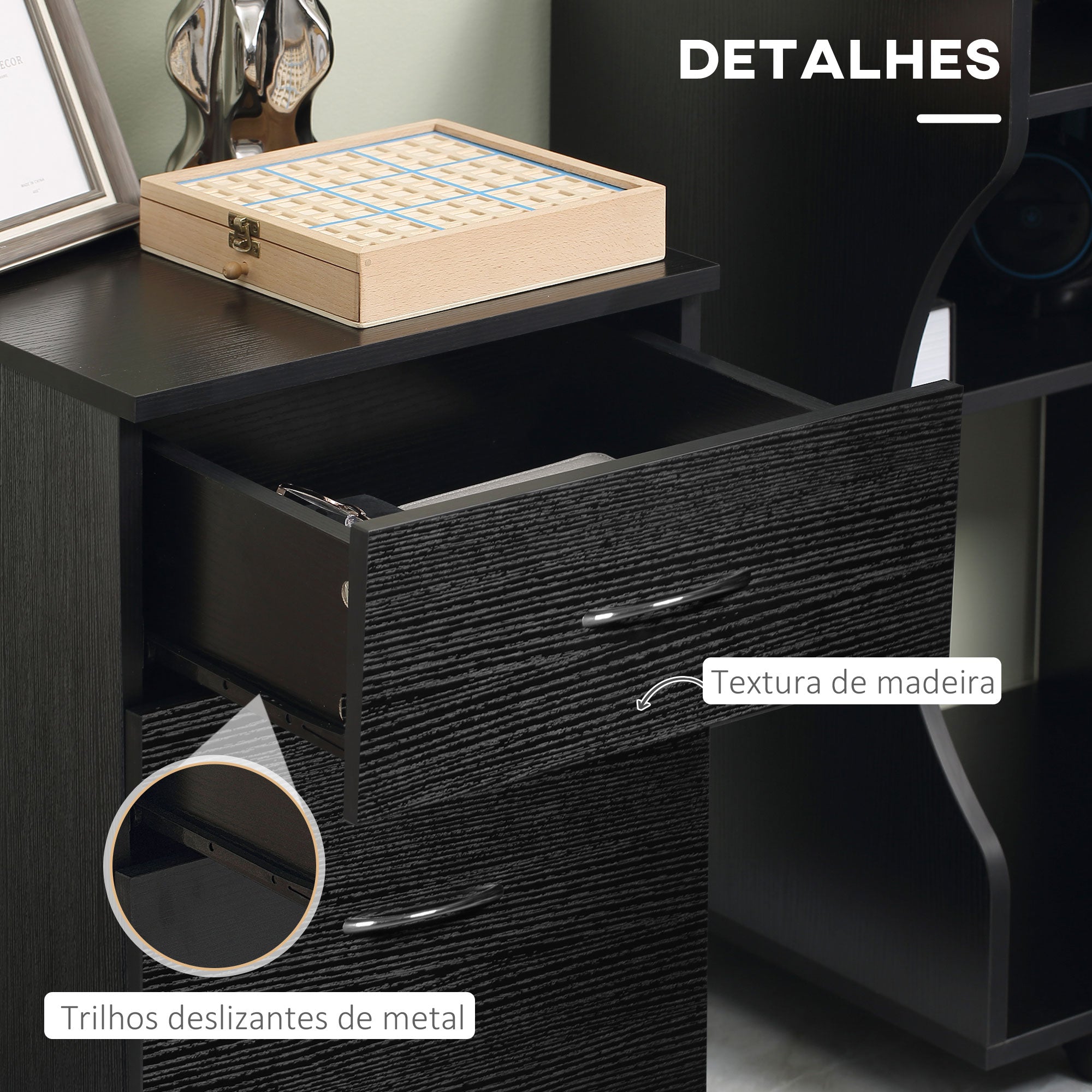 Bloco de Gavetas de Madeira Móvel para Arquivos 41x39x58cm Preto