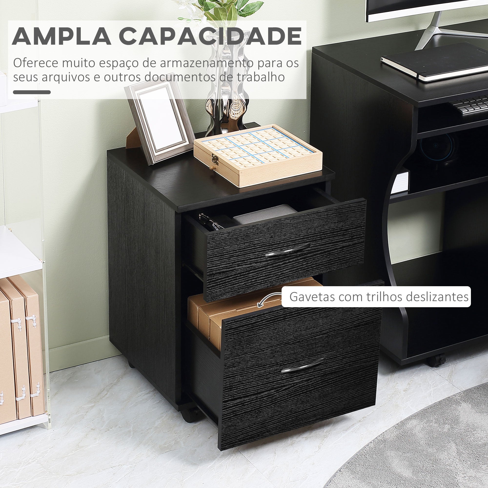 Bloco de Gavetas de Madeira Móvel para Arquivos 41x39x58cm Preto