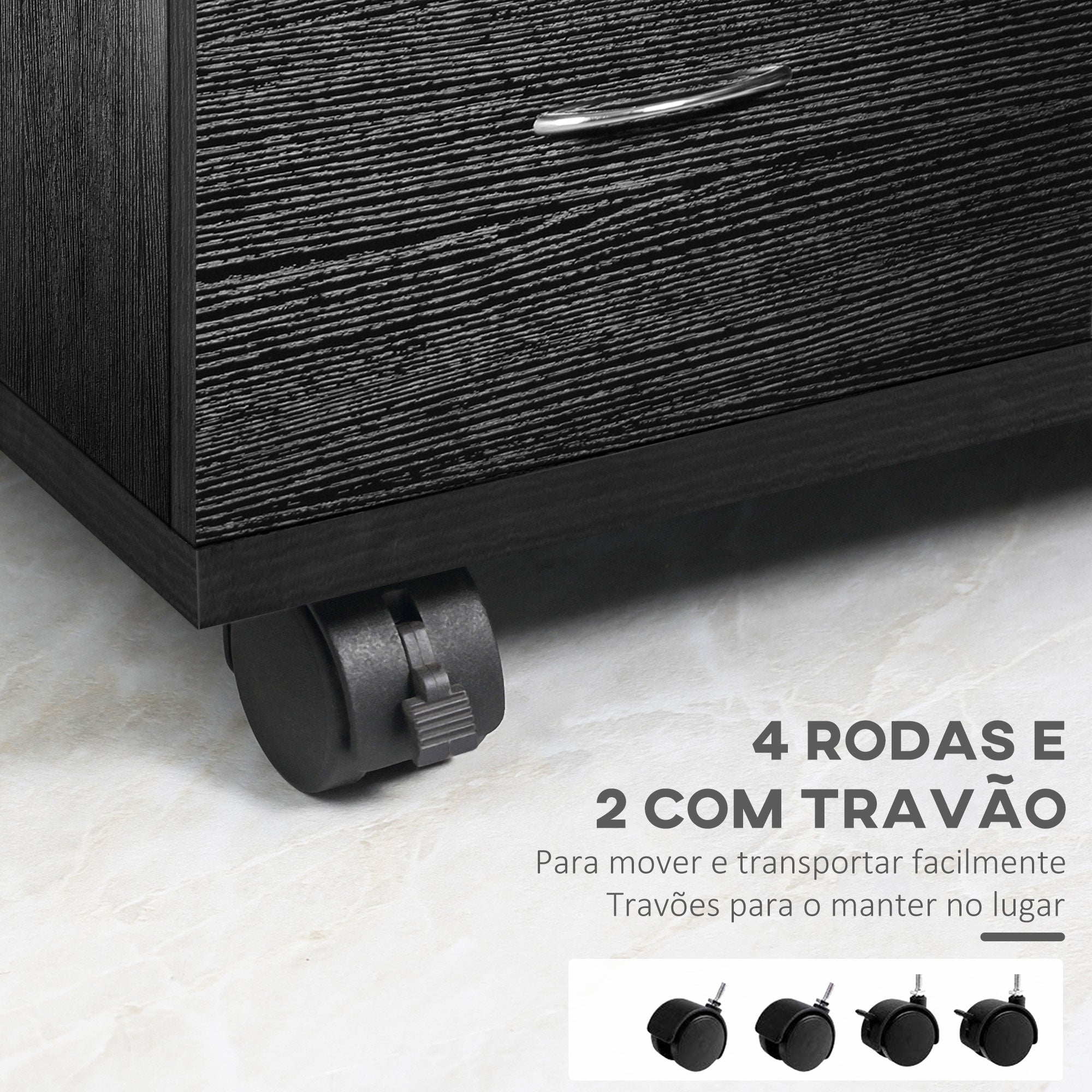 Bloco de Gavetas de Madeira Móvel para Arquivos 41x39x58cm Preto