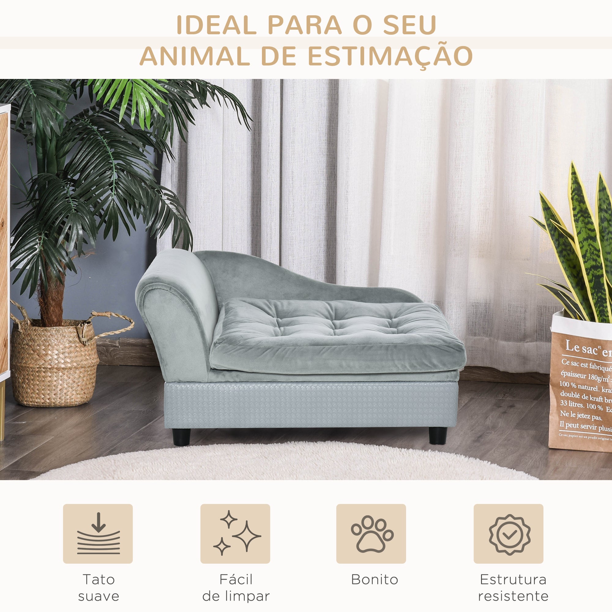 Sofá para Animais de Estimação Cinzento Claro 76x45x43 cm - Conforto e Elegância para Cães e Gatos Pequenos