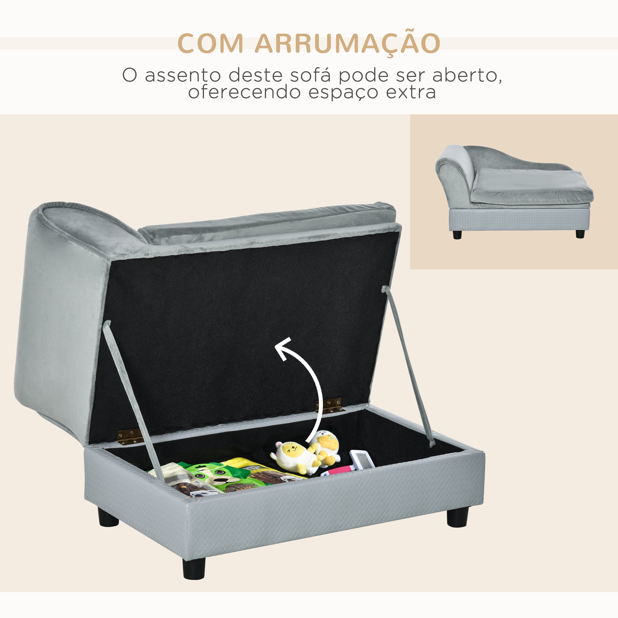 Sofá para Animais de Estimação Cinzento Claro 76x45x43 cm - Conforto e Elegância para Cães e Gatos Pequenos