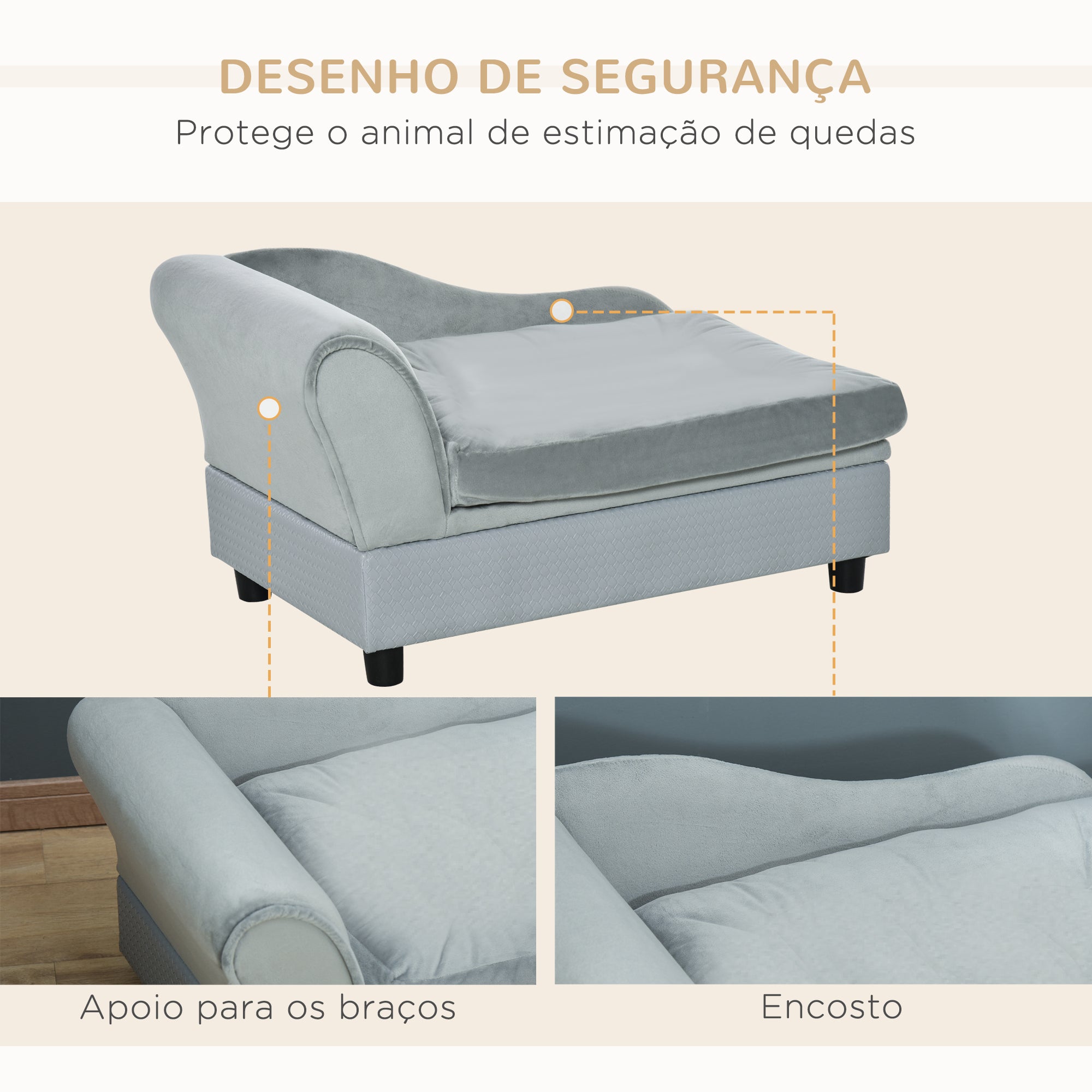 Sofá para Animais de Estimação Cinzento Claro 76x45x43 cm - Conforto e Elegância para Cães e Gatos Pequenos