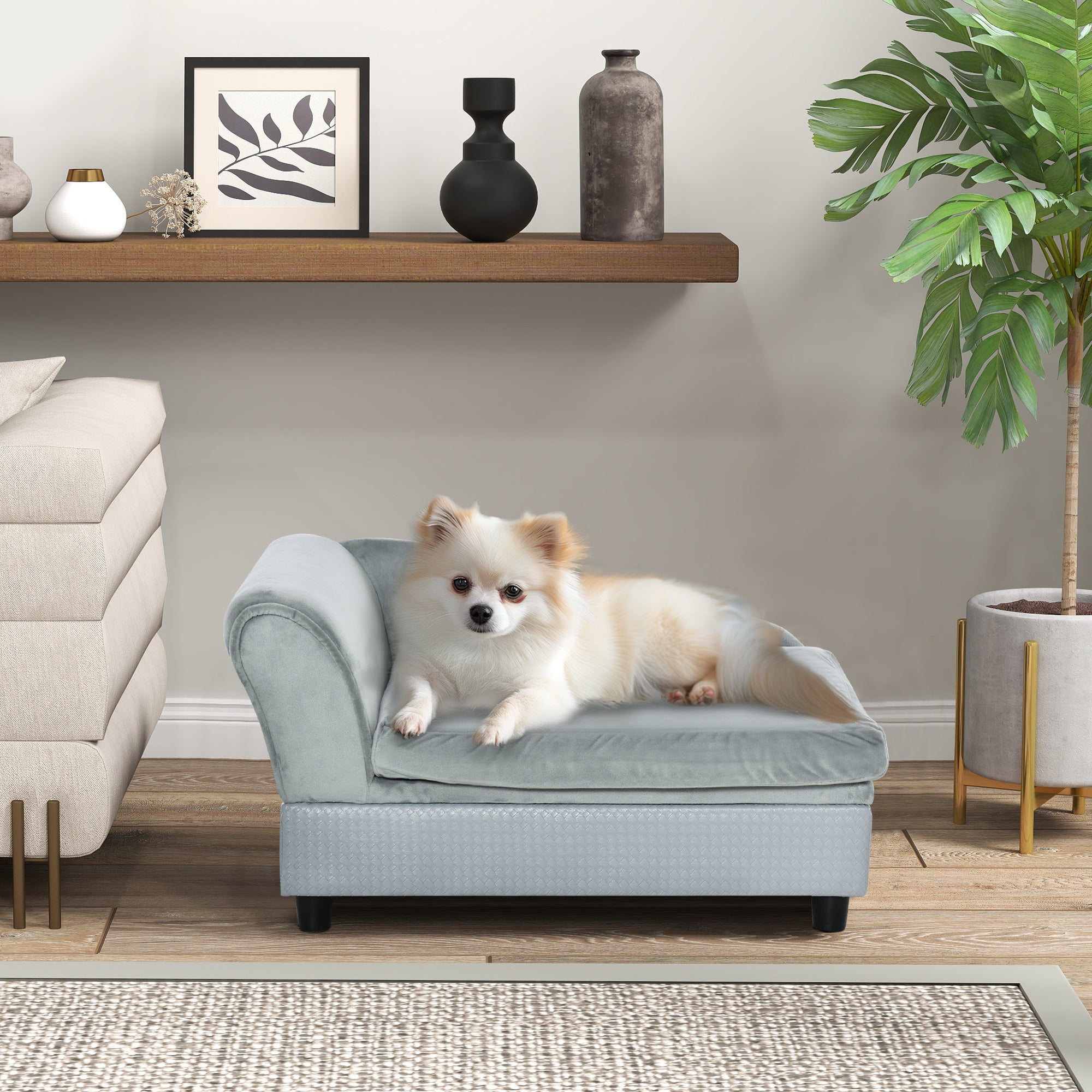 Sofá para Animais de Estimação Cinzento Claro 76x45x43 cm - Conforto e Elegância para Cães e Gatos Pequenos