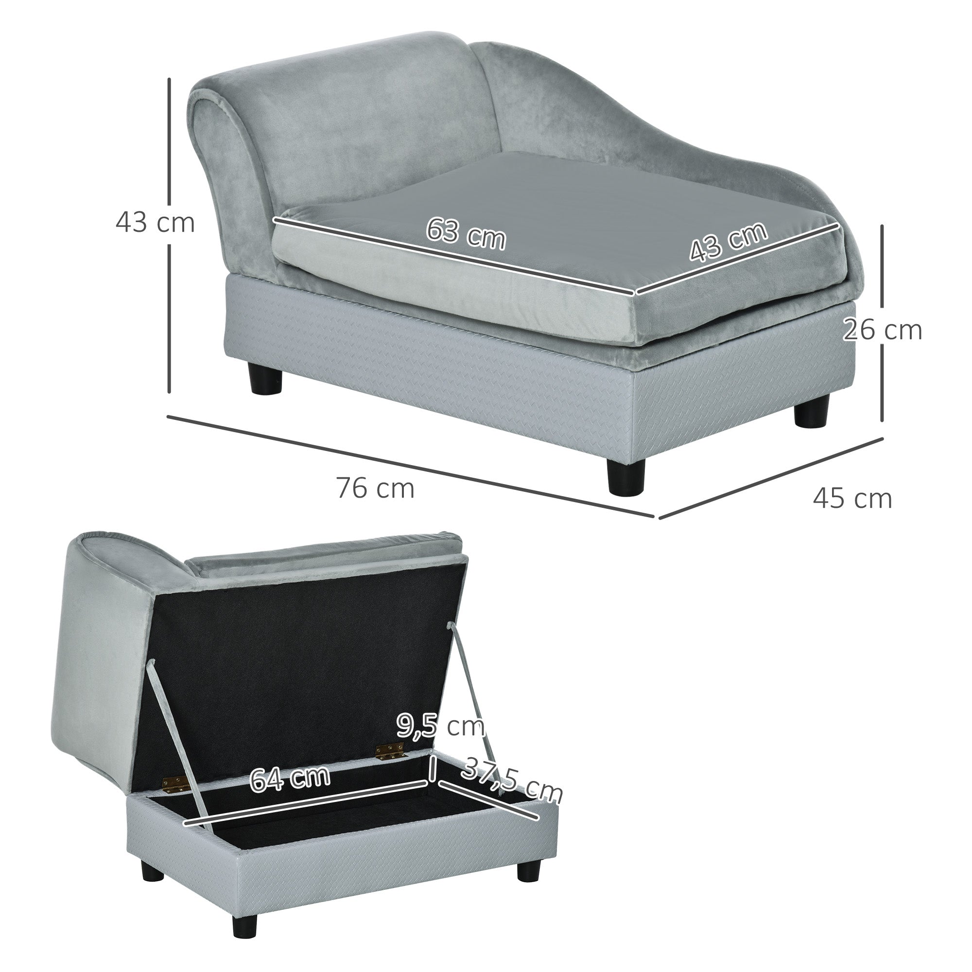Sofá para Animais de Estimação Cinzento Claro 76x45x43 cm - Conforto e Elegância para Cães e Gatos Pequenos