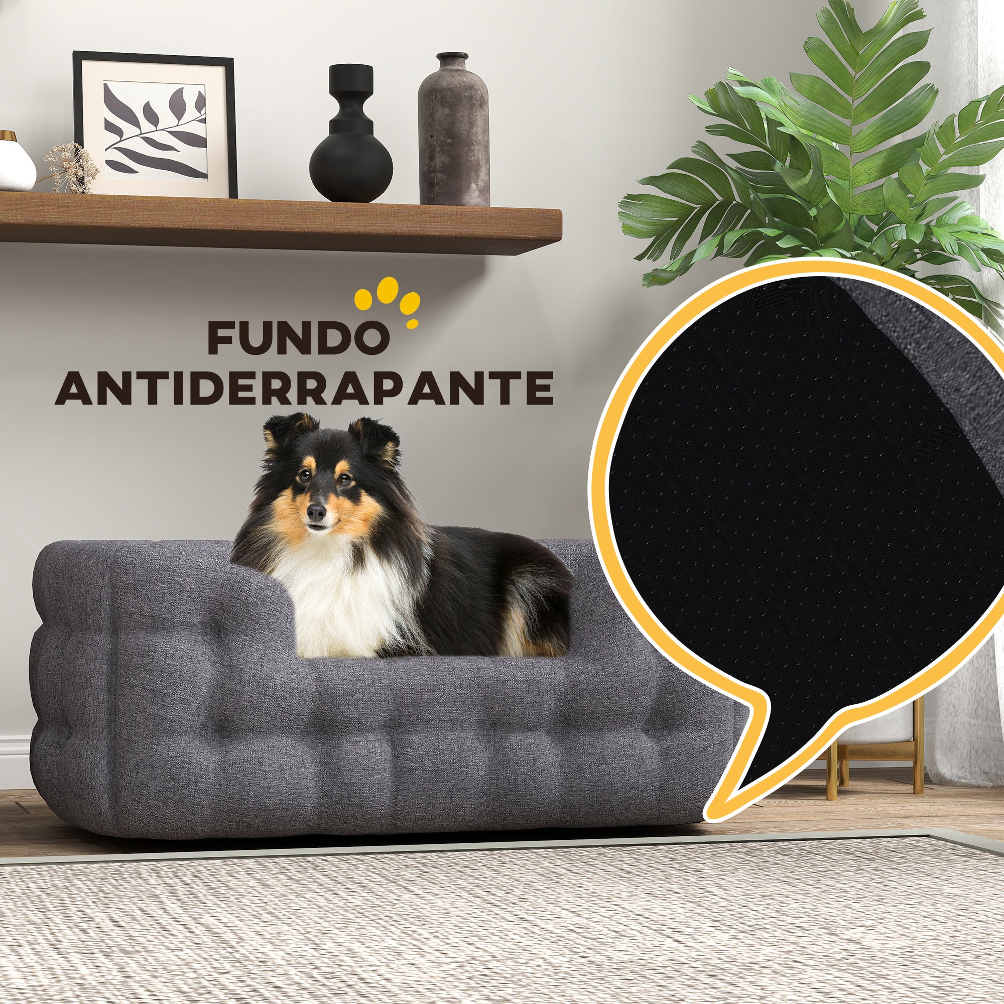 Cama para Cães Médios 90x60x35 cm Cinza com 2 Almofadas