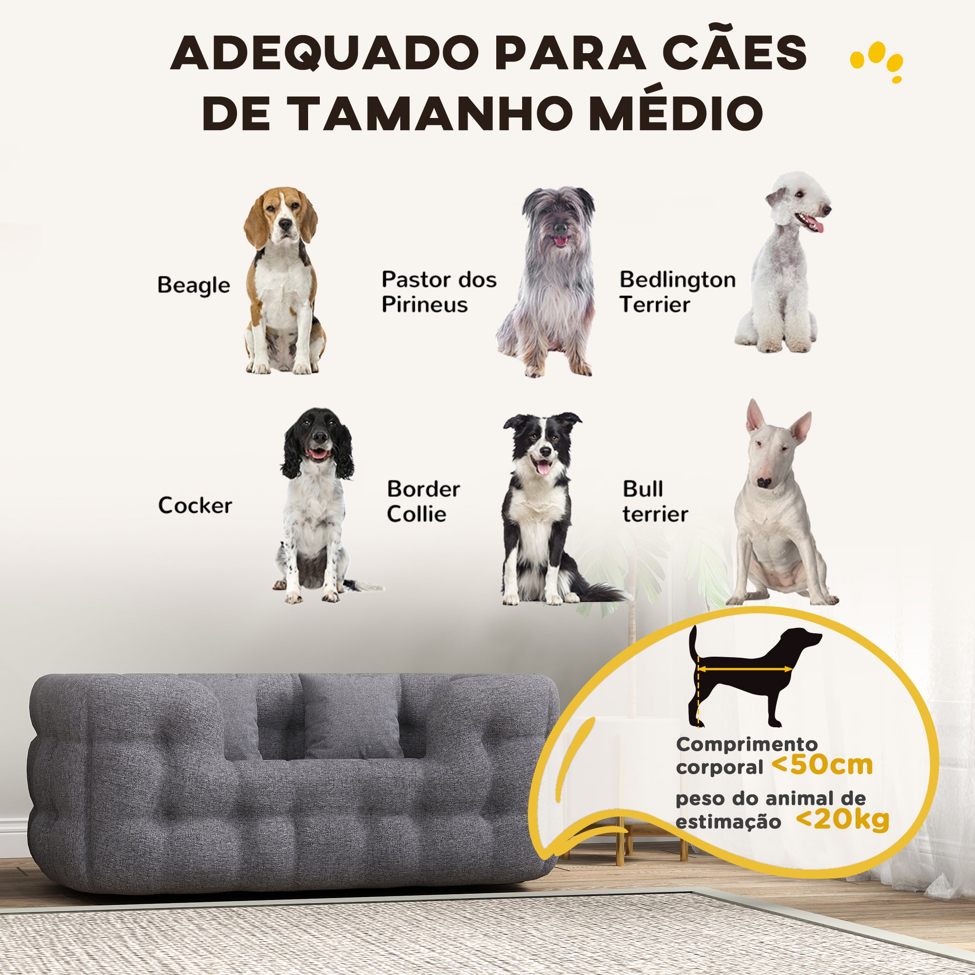 Cama para Cães Médios 90x60x35 cm Cinza com 2 Almofadas