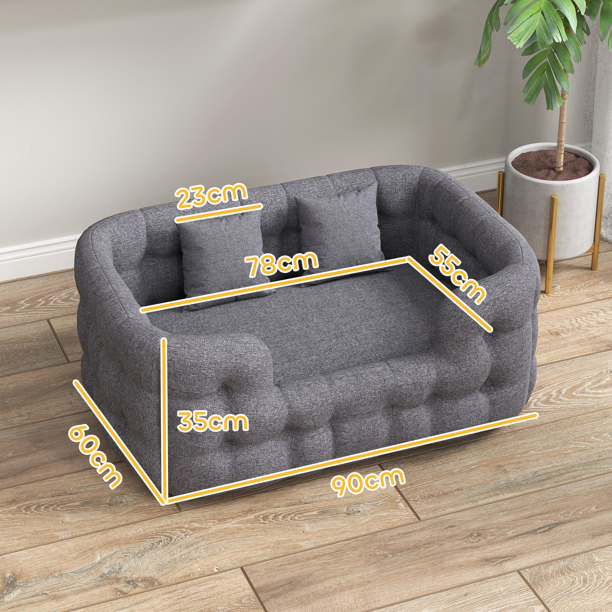 Cama para Cães Médios 90x60x35 cm Cinza com 2 Almofadas