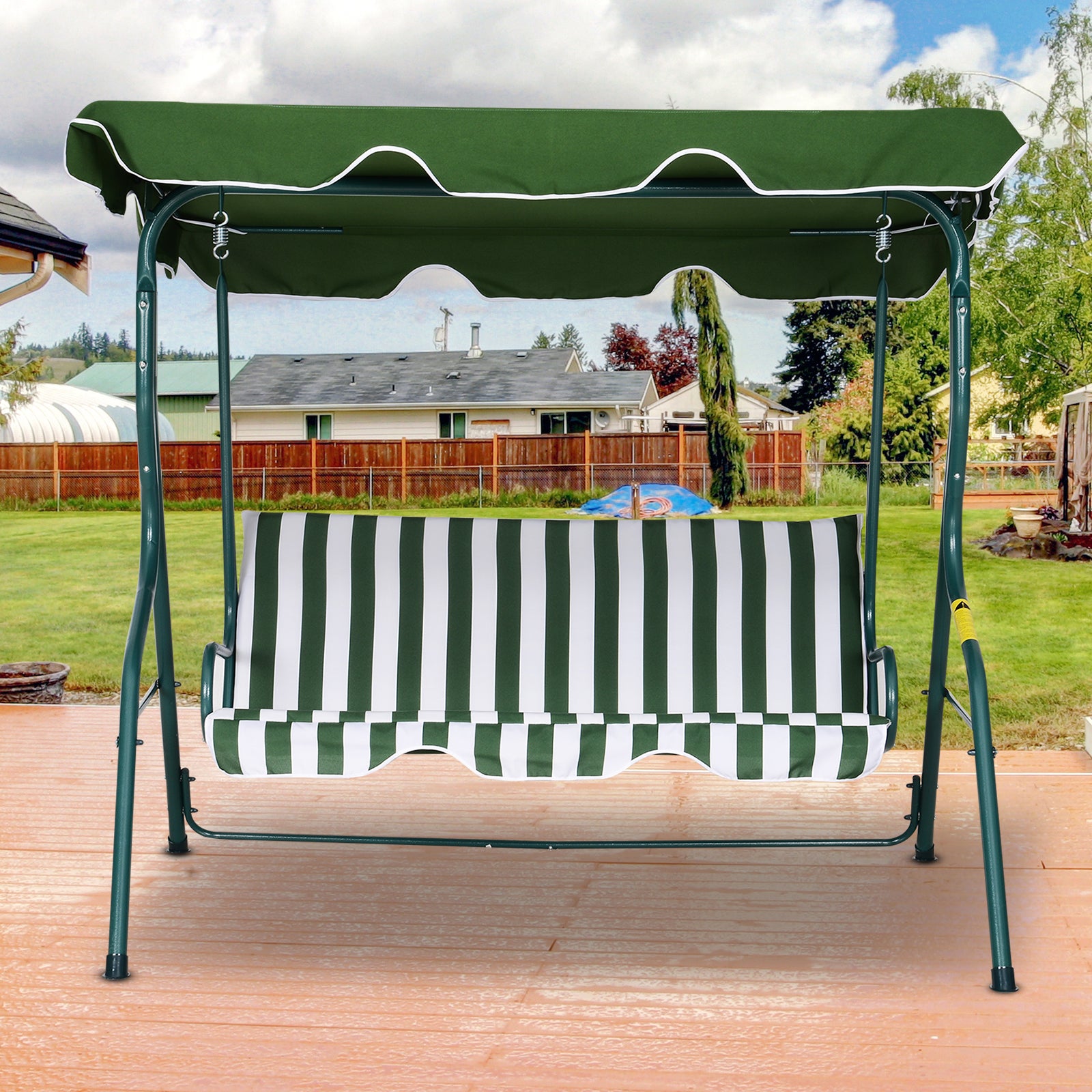 Baloiço de Jardim 3 Lugares 170x110x153cm Verde e Branco