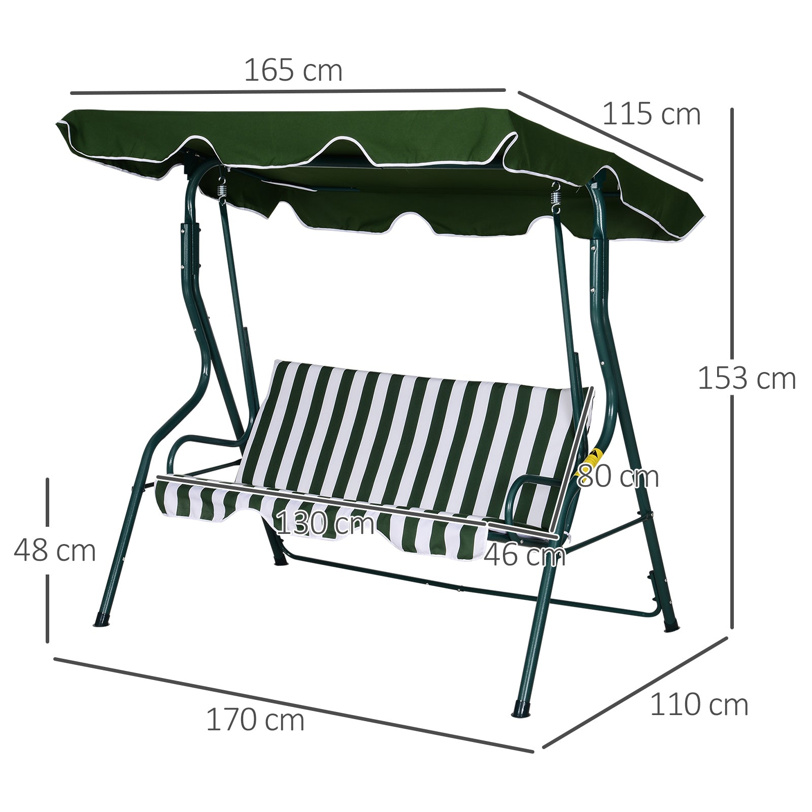Baloiço de Jardim 3 Lugares 170x110x153cm Verde e Branco