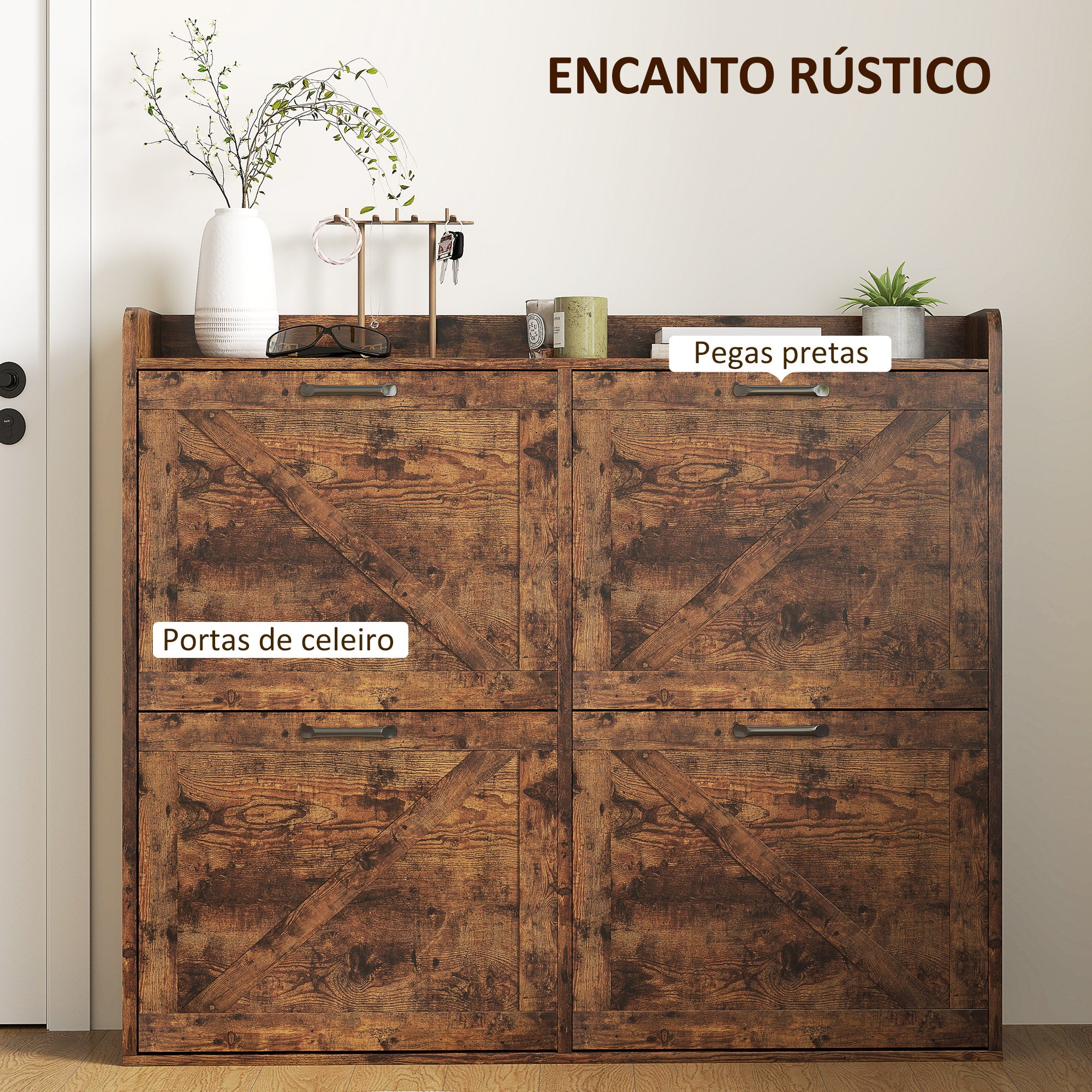 Sapateira Estreita Castanho Rústico 120x24x103 cm - Organize até 24 Pares de Sapatos