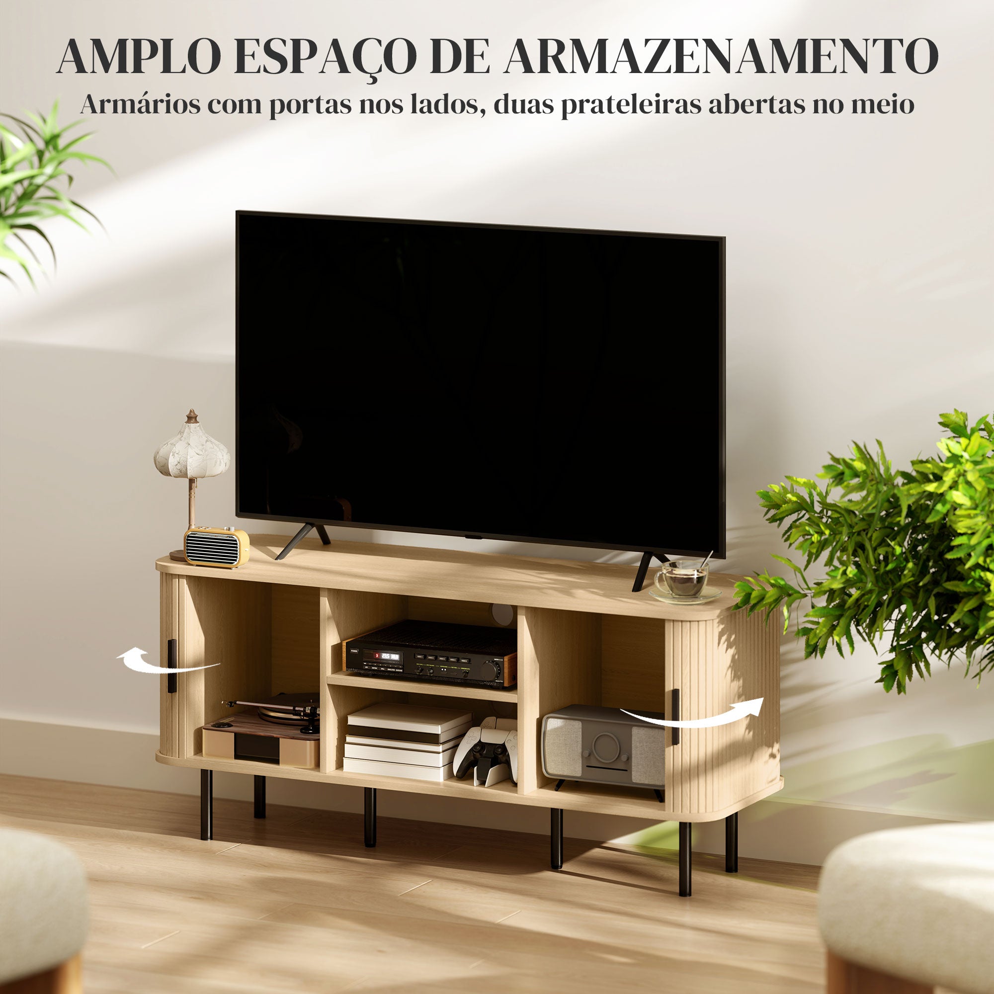 Móvel de TV Vintage com 2 Portas de Correr 120x40x55 cm - Carvalho e Preto