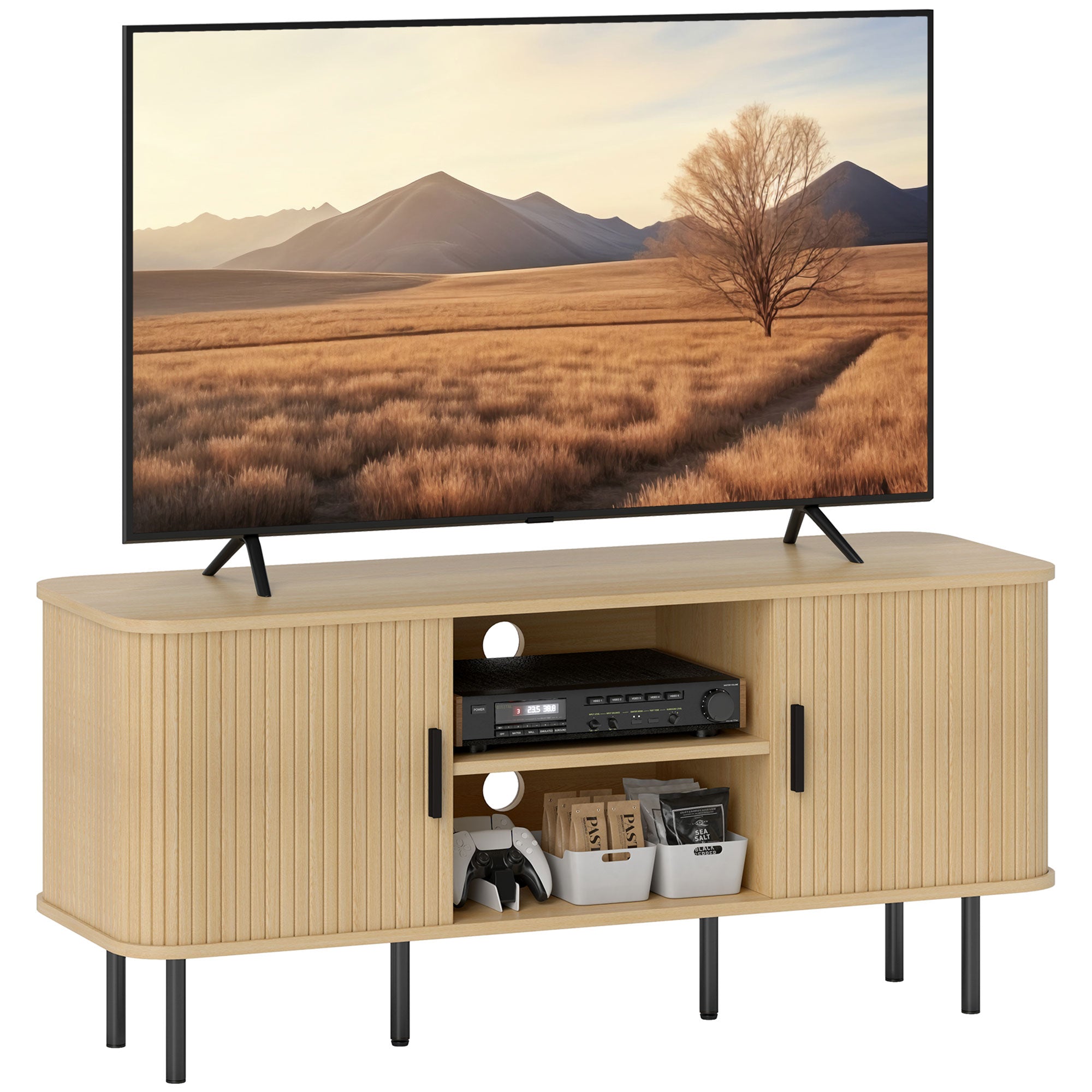 Móvel de TV Vintage com 2 Portas de Correr 120x40x55 cm - Carvalho e Preto