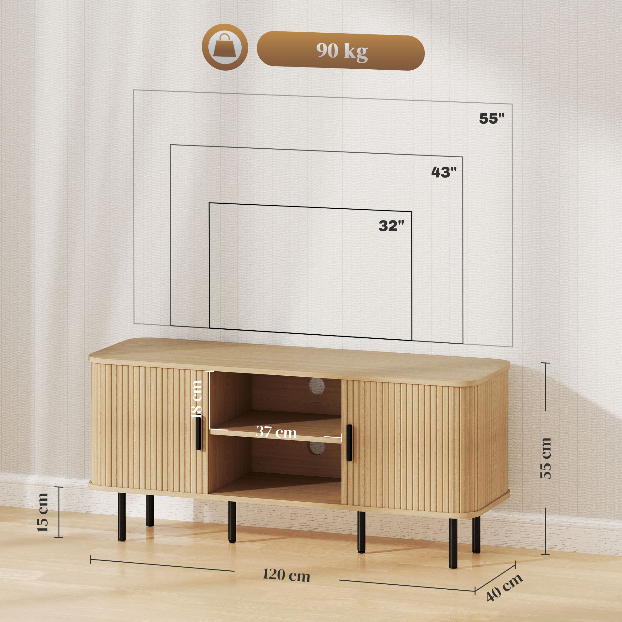Móvel de TV Vintage com 2 Portas de Correr 120x40x55 cm - Carvalho e Preto