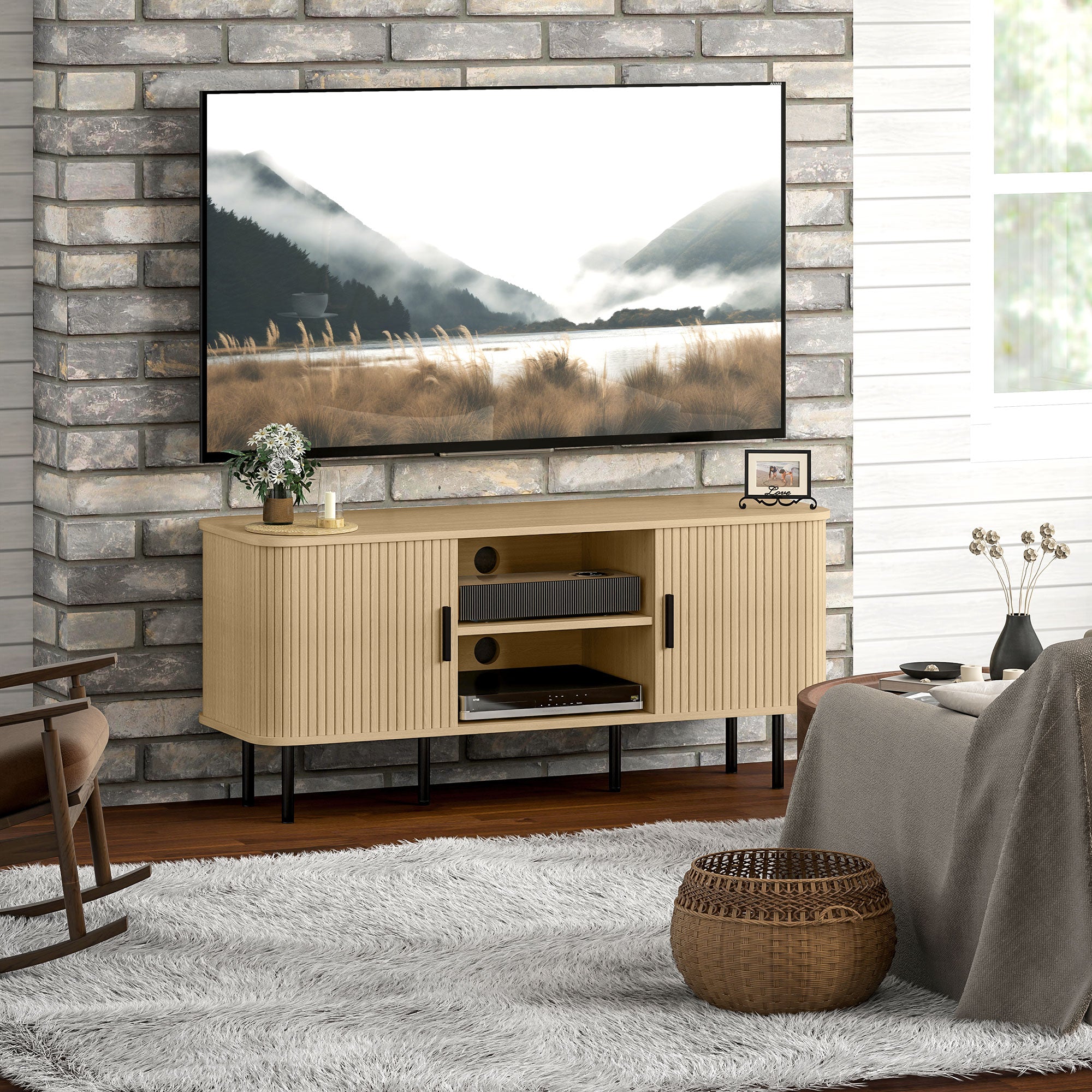 Móvel de TV Vintage com 2 Portas de Correr 120x40x55 cm - Carvalho e Preto