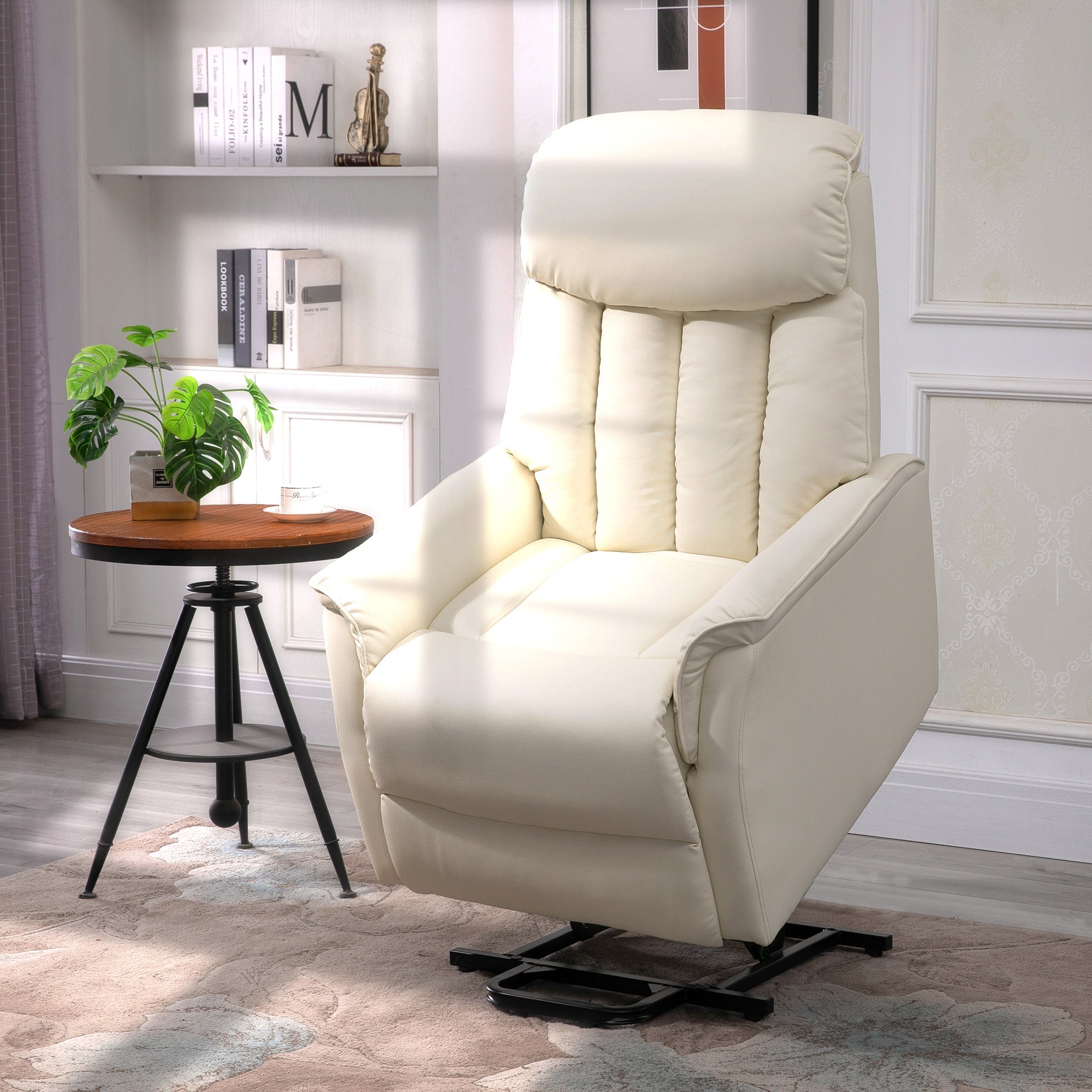 Poltrona Reclinável com Elevador Elétrico 80x94x104 cm - Creme