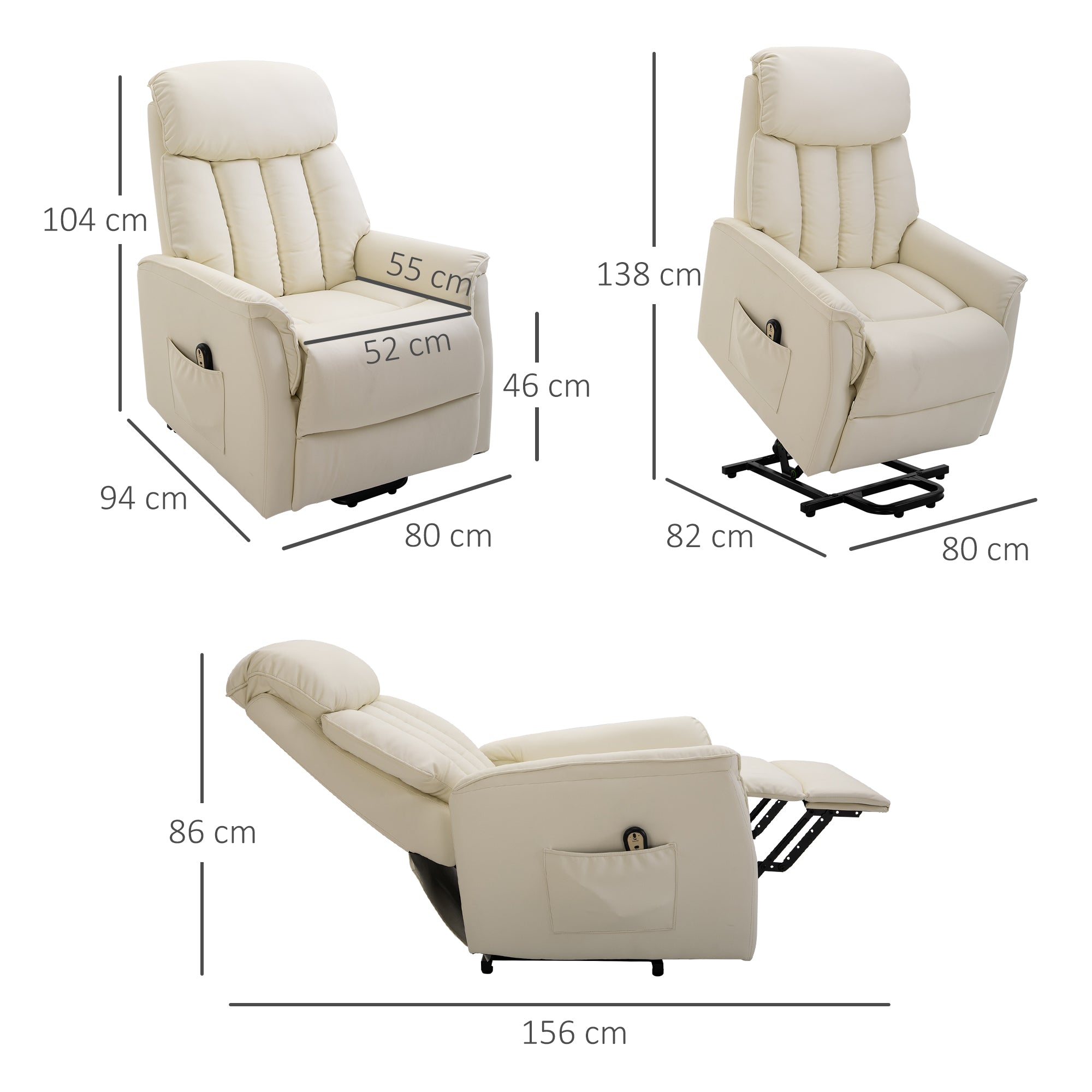 Poltrona Reclinável com Elevador Elétrico 80x94x104 cm - Creme