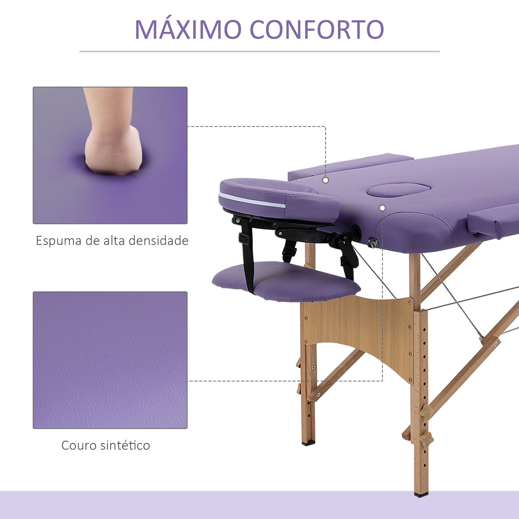 Marquesa de Massagem Dobrável Roxa 185x60x61-88 cm