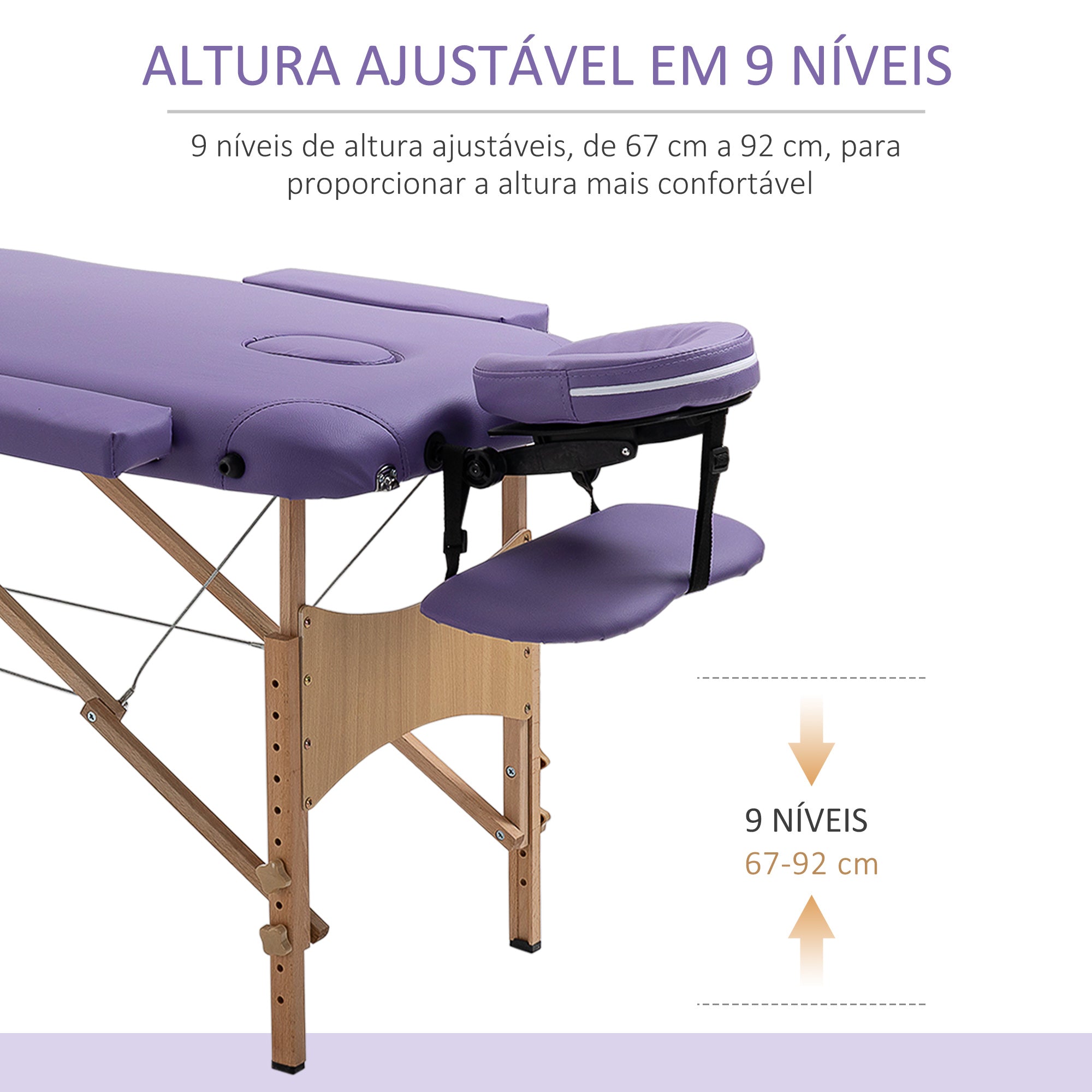 Marquesa de Massagem Dobrável Roxa 185x60x61-88 cm
