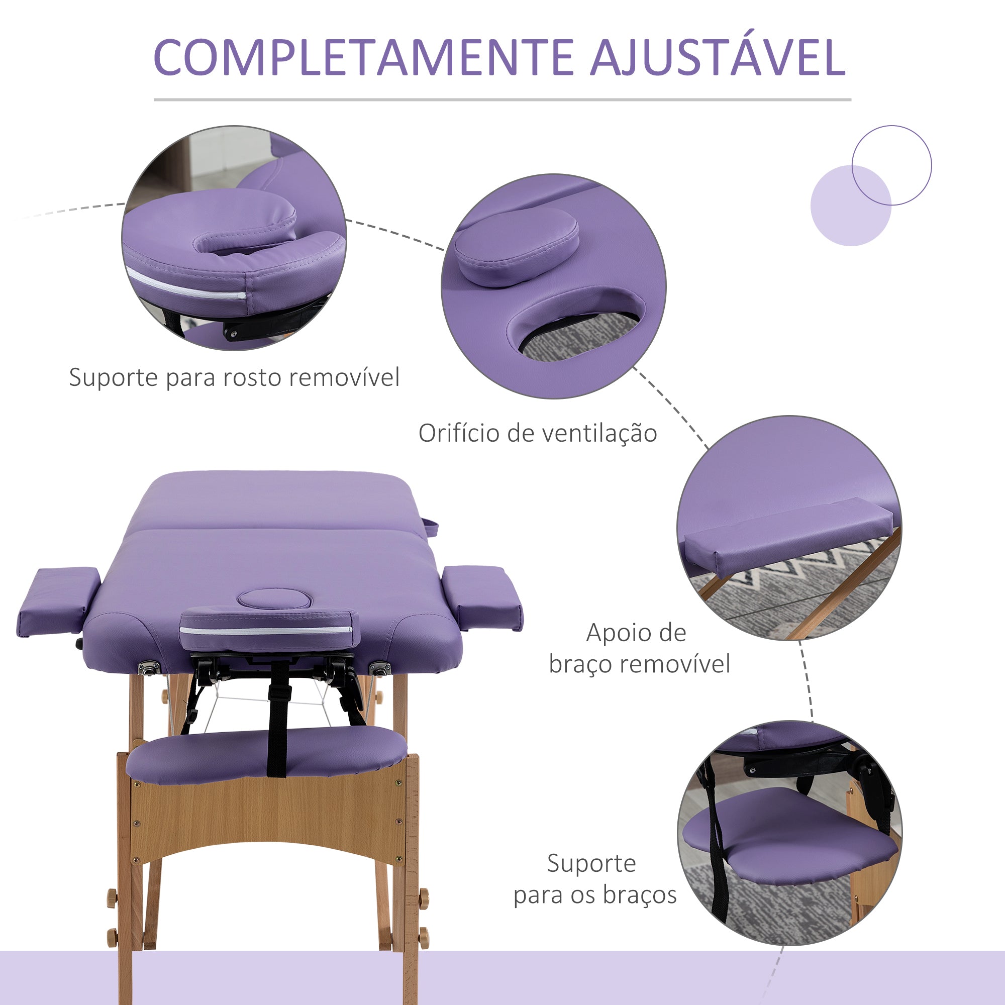 Marquesa de Massagem Dobrável Roxa 185x60x61-88 cm