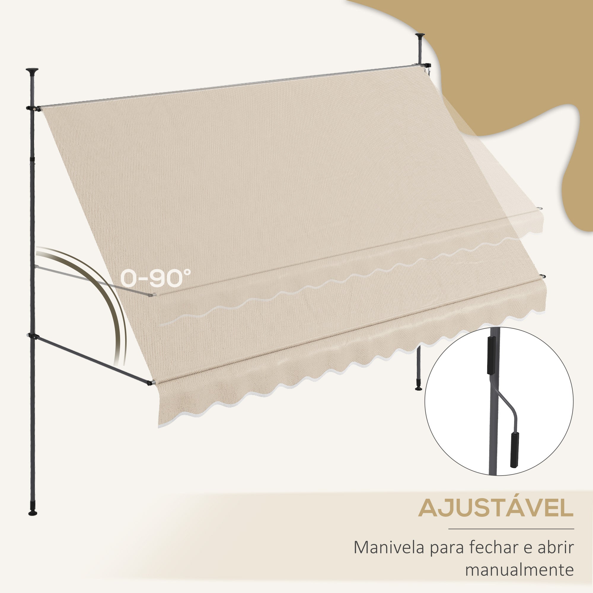 Toldo Manual Retrátil 350x120x210-300 cm - Cor Areia