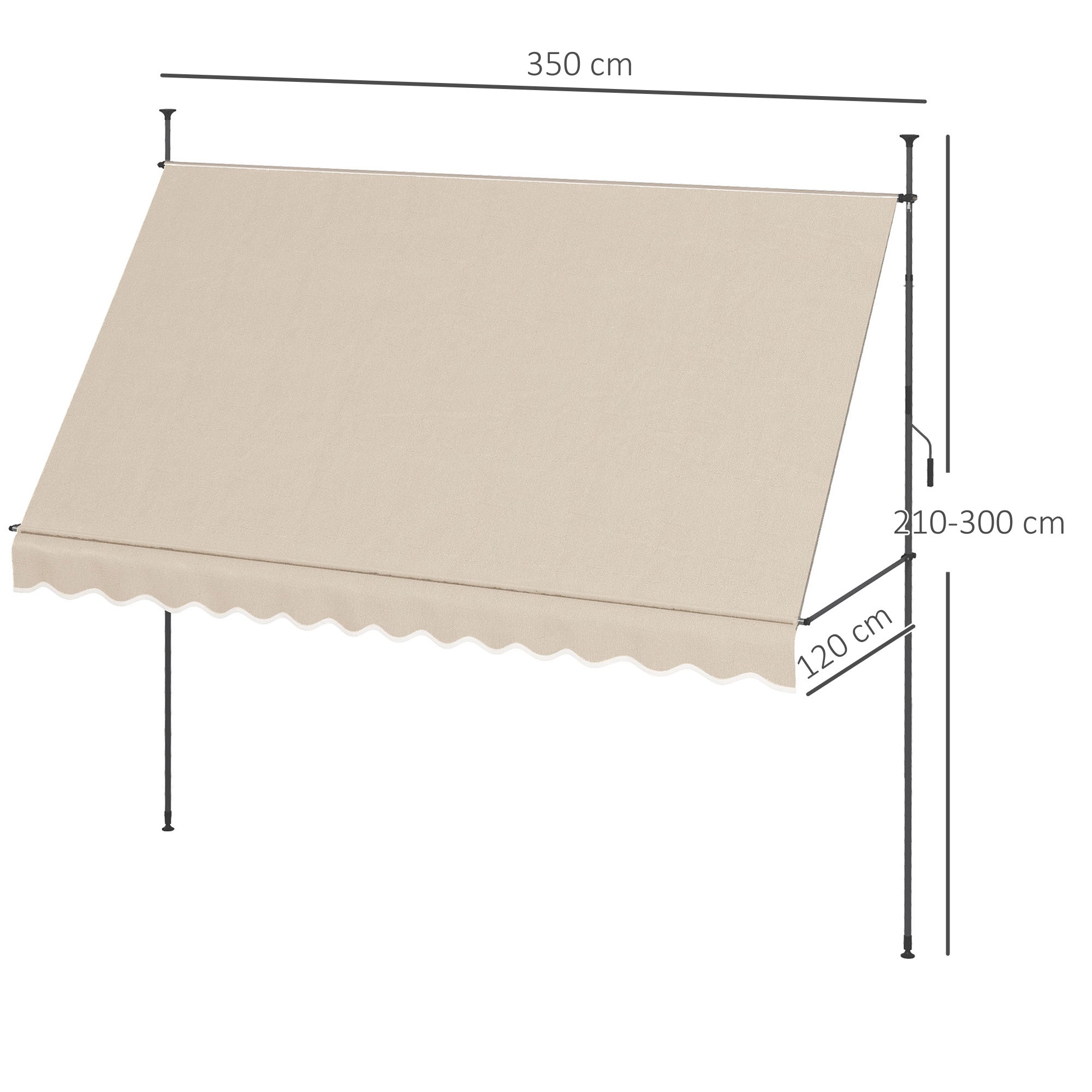Toldo Manual Retrátil 350x120x210-300 cm - Cor Areia