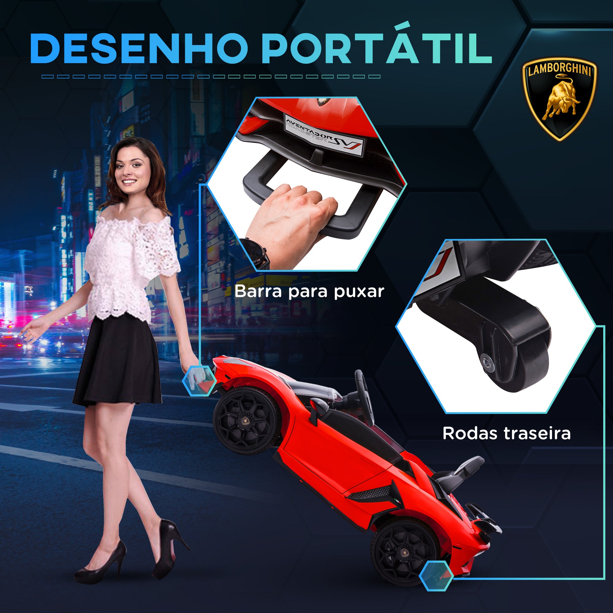 Carro Elétrico para Crianças – 107,5x63x42 cm – Vermelho – Polipropileno e metal
