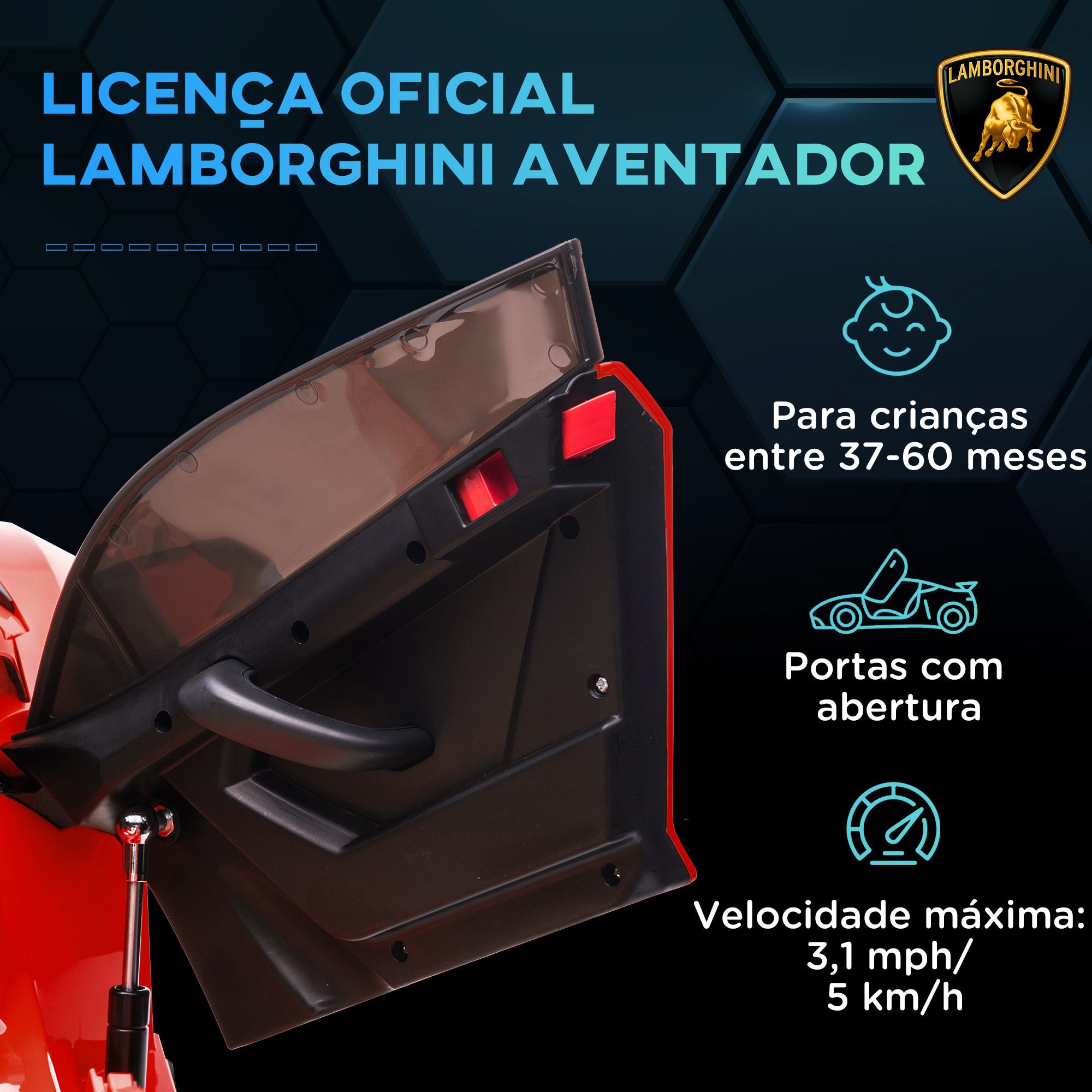 Carro Elétrico para Crianças – 107,5x63x42 cm – Vermelho – Polipropileno e metal