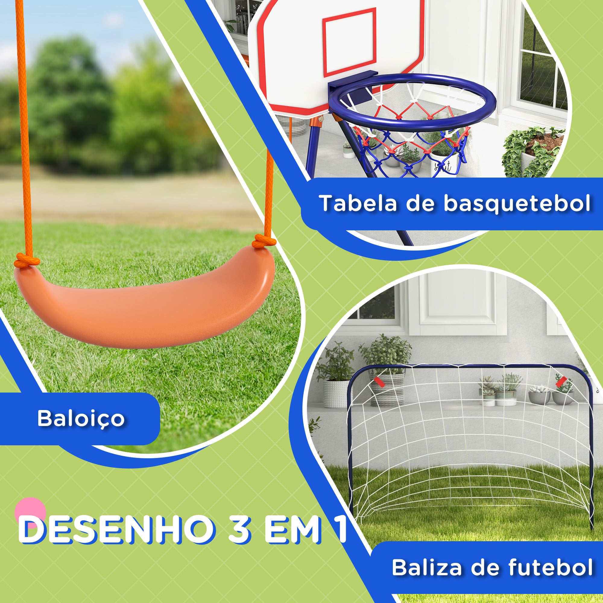 Baloiço Infantil 3 em 1 Multicor 195x154x220 cm