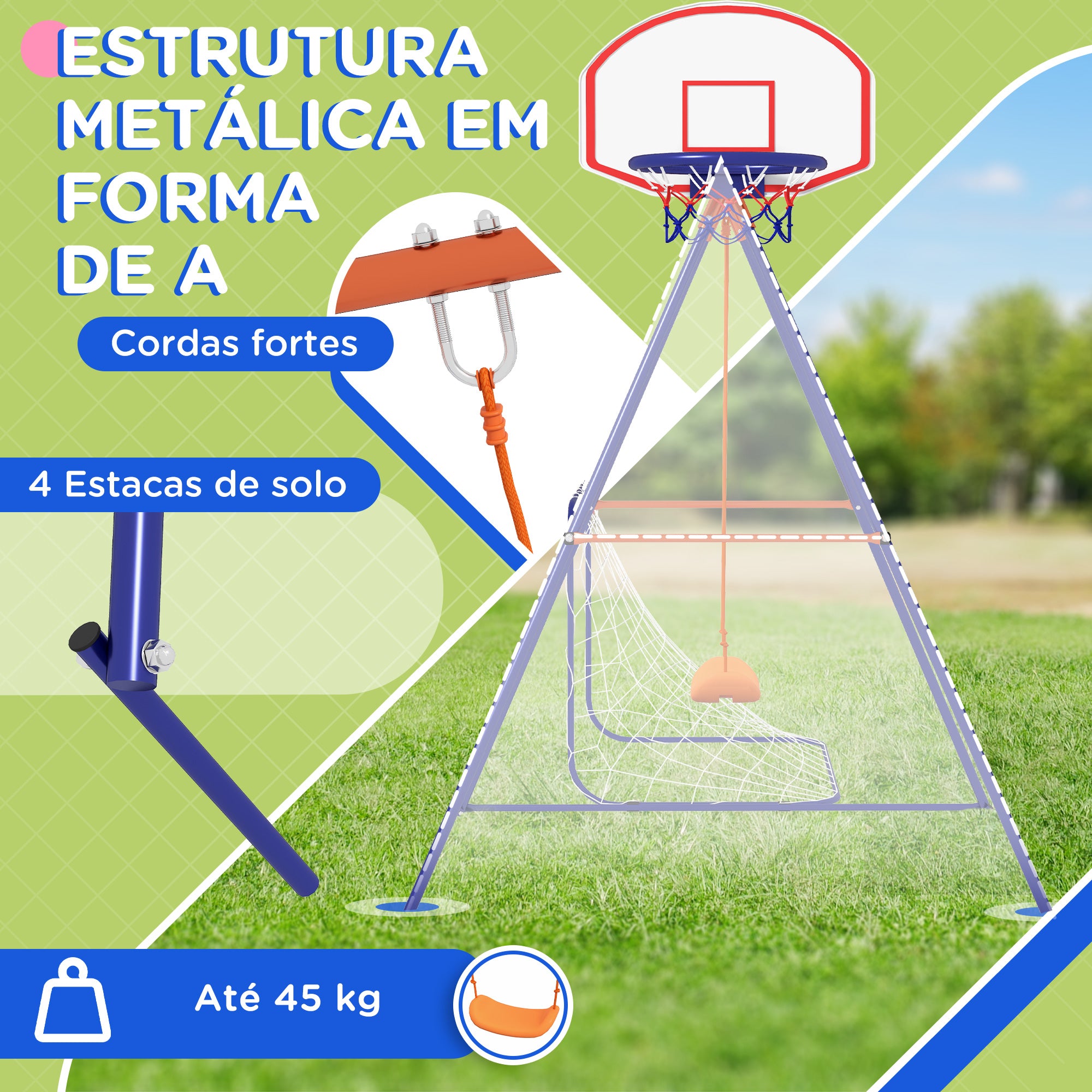 Baloiço Infantil 3 em 1 Multicor 195x154x220 cm
