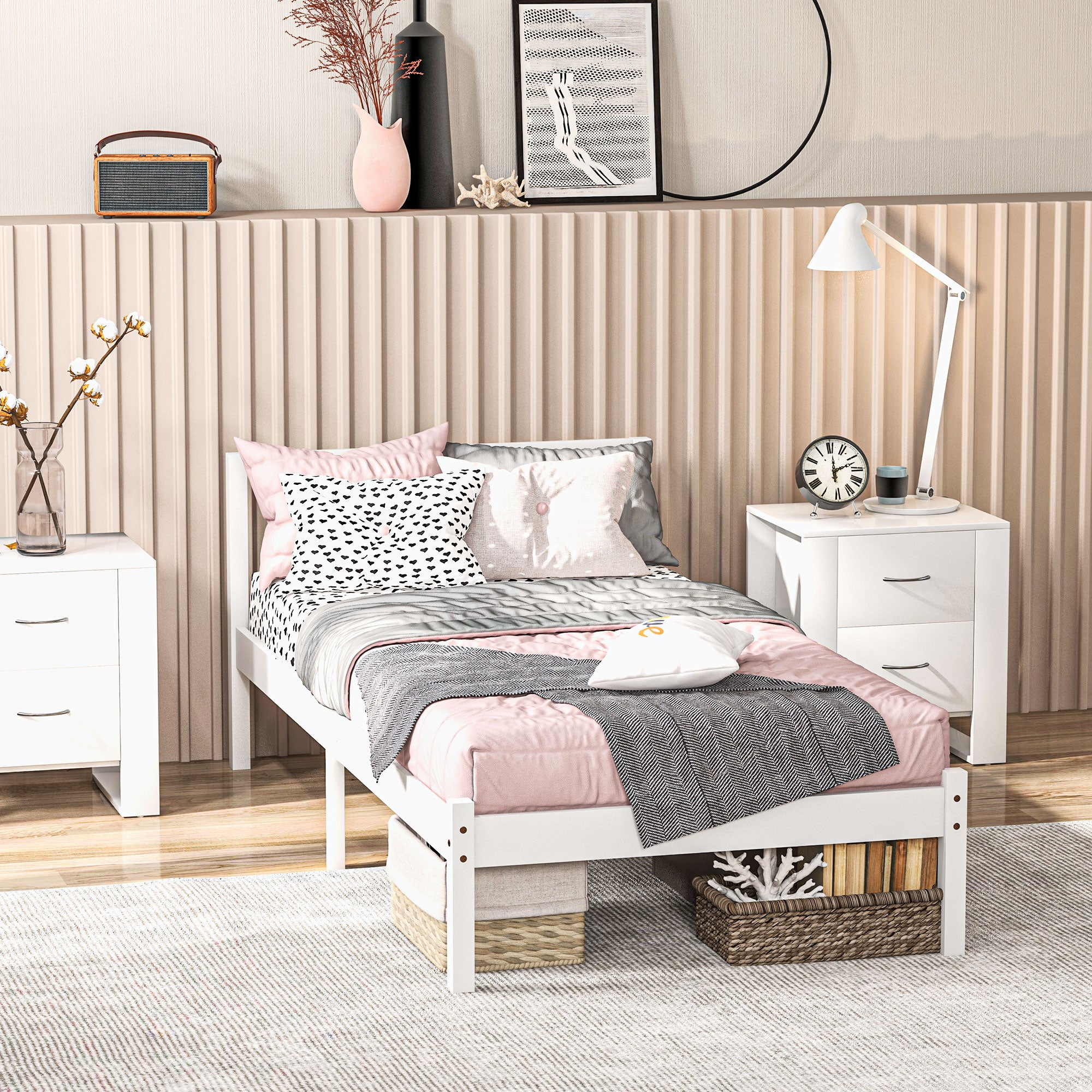Estrutura de Cama de Madeira Branca 198x96x70 cm para Colchão 190x90 cm