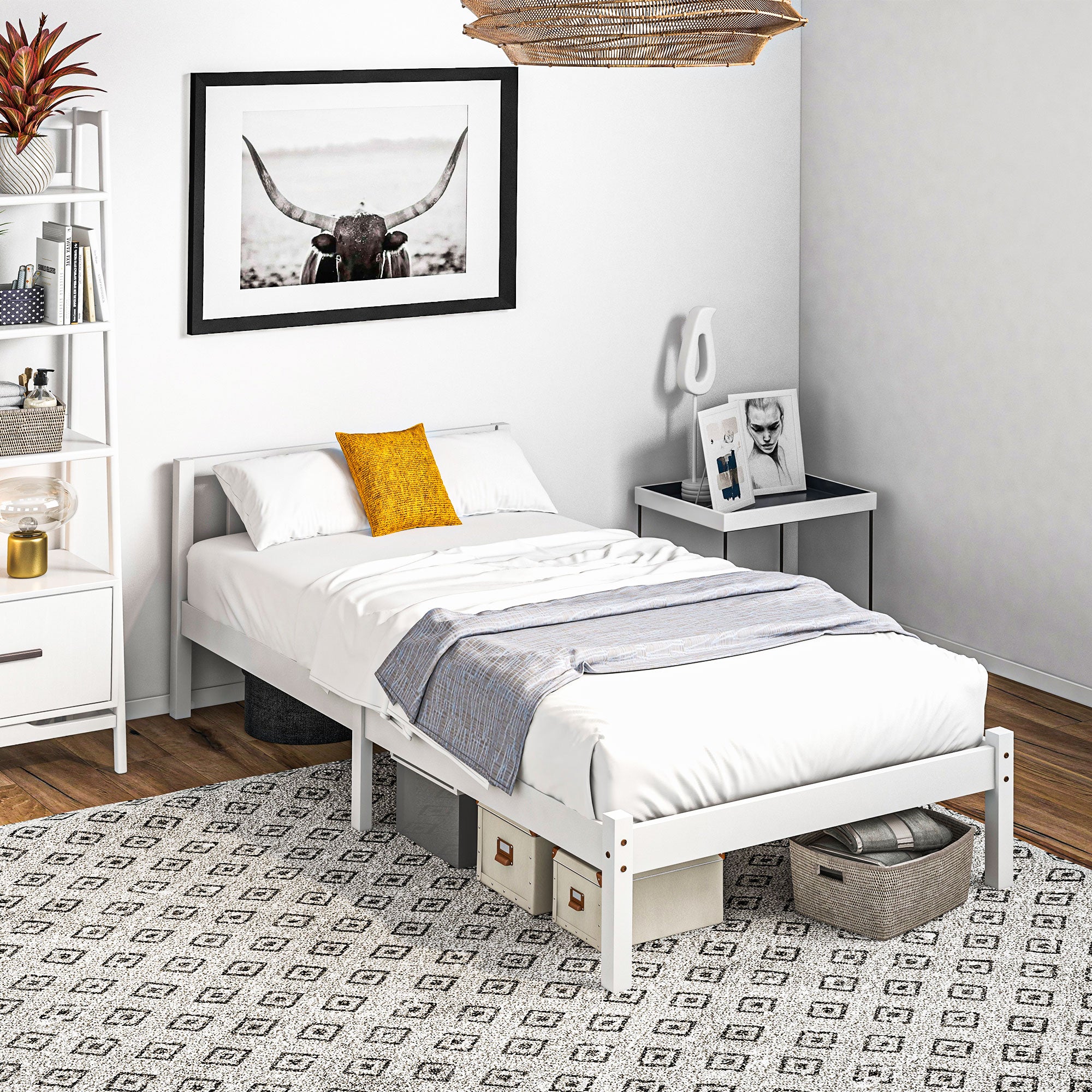 Estrutura de Cama de Madeira Branca 198x96x70 cm para Colchão 190x90 cm