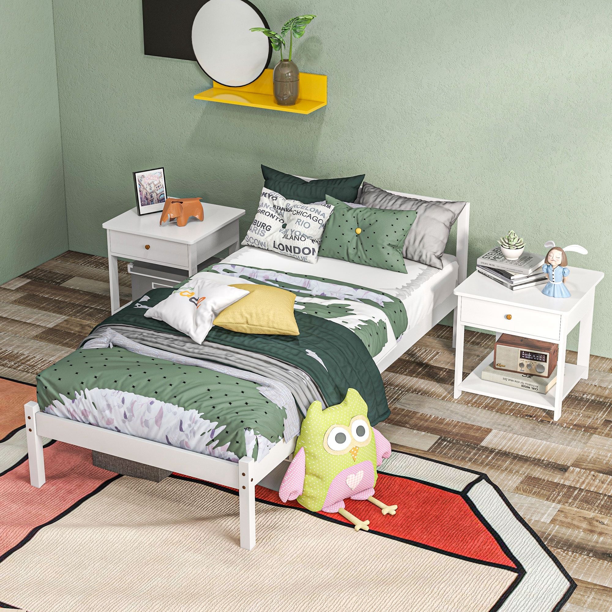 Estrutura de Cama de Madeira Branca 198x96x70 cm para Colchão 190x90 cm