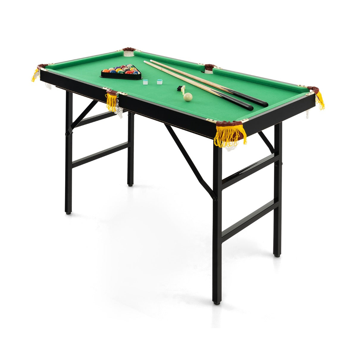 Mesa de Jogo Portátil Mini Plegável com Tacos Tizas de Taco Bolas Triângulo e Cepilo para Crianças e Adultos 122 cm x 64 cm x 78 cm Verde