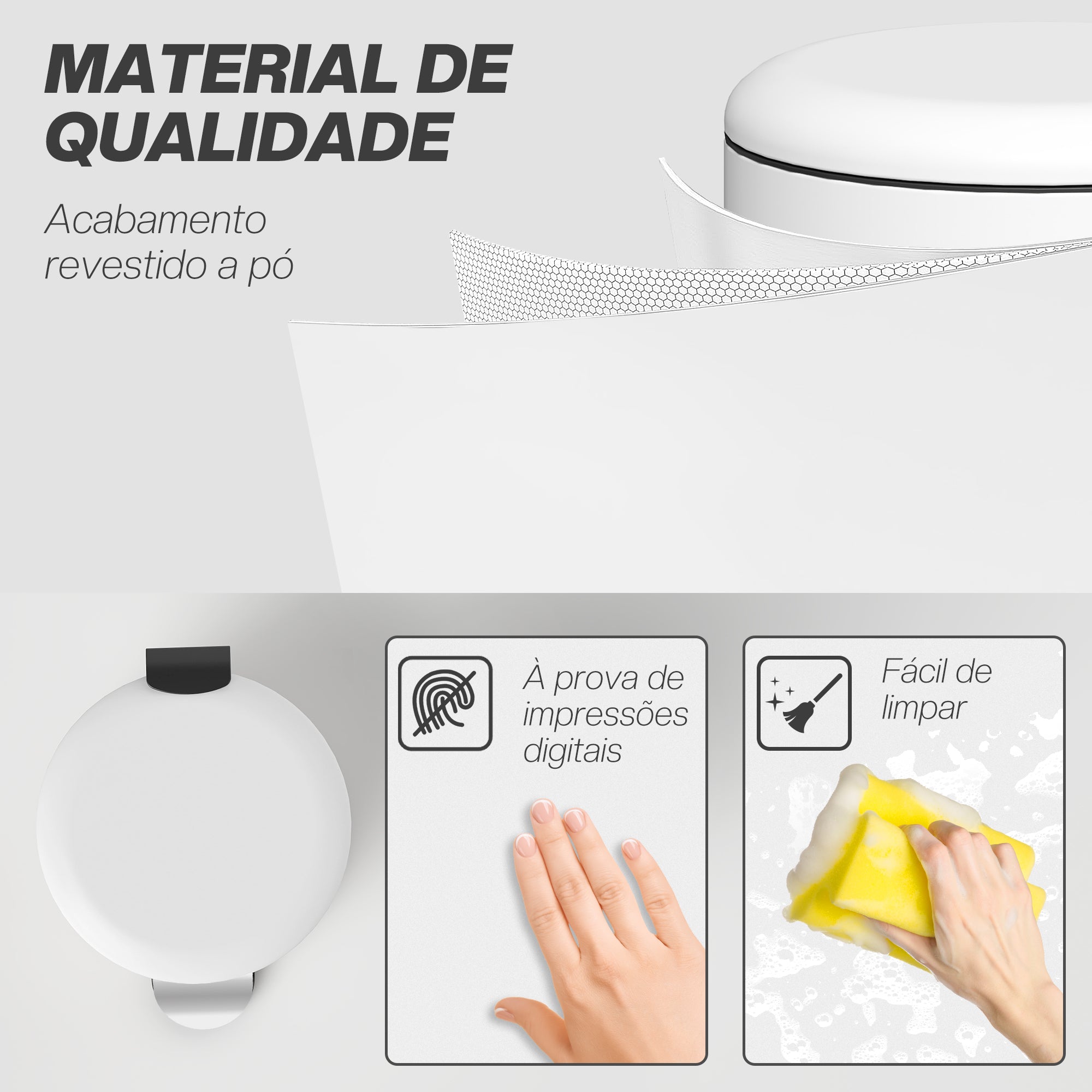 Balde de Lixo 20L Creme Branco 36x30x44 cm com Pedal e Tampa Suave