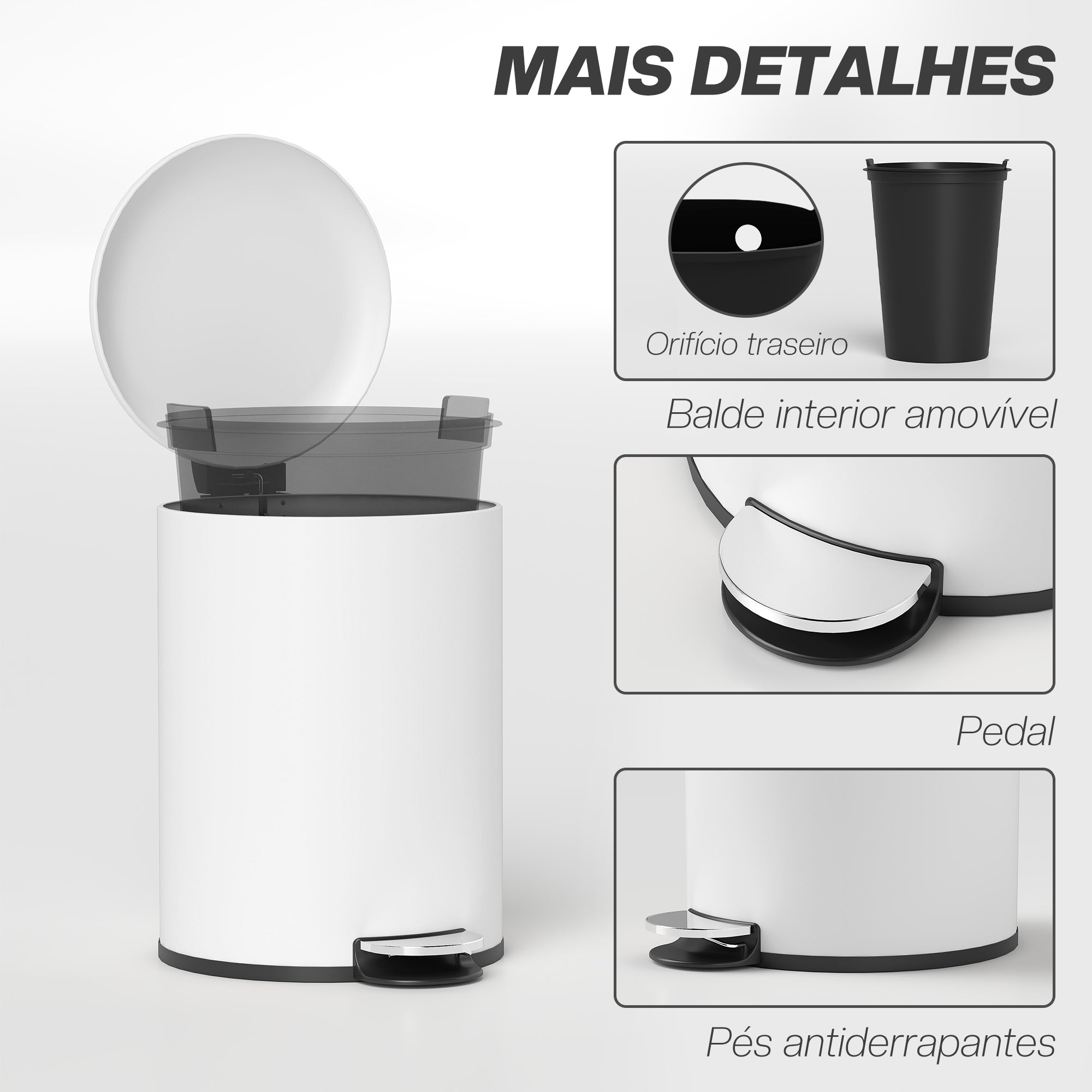 Balde de Lixo 20L Creme Branco 36x30x44 cm com Pedal e Tampa Suave